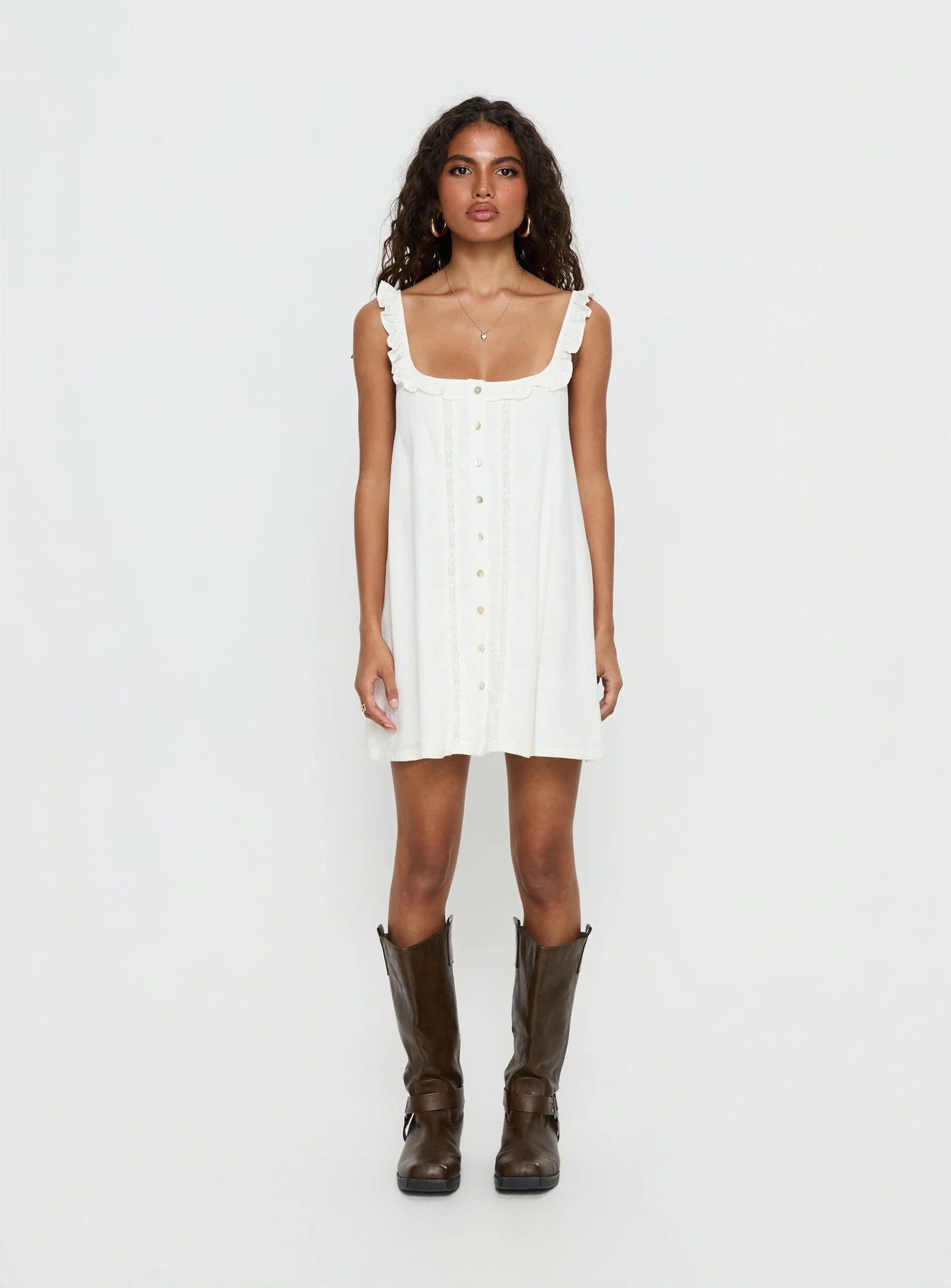 Malinda Babydoll Mini Dress White - Image 7