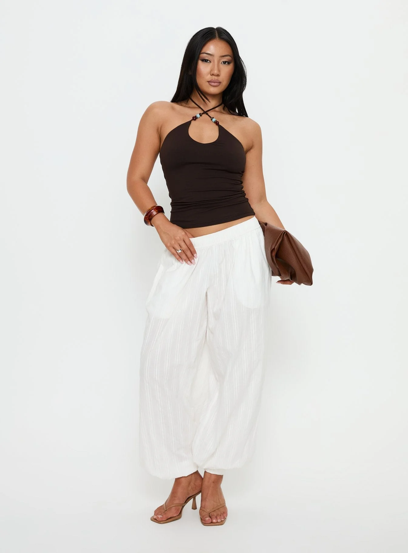Manika Bead Detail Top Chocolate - Image 2