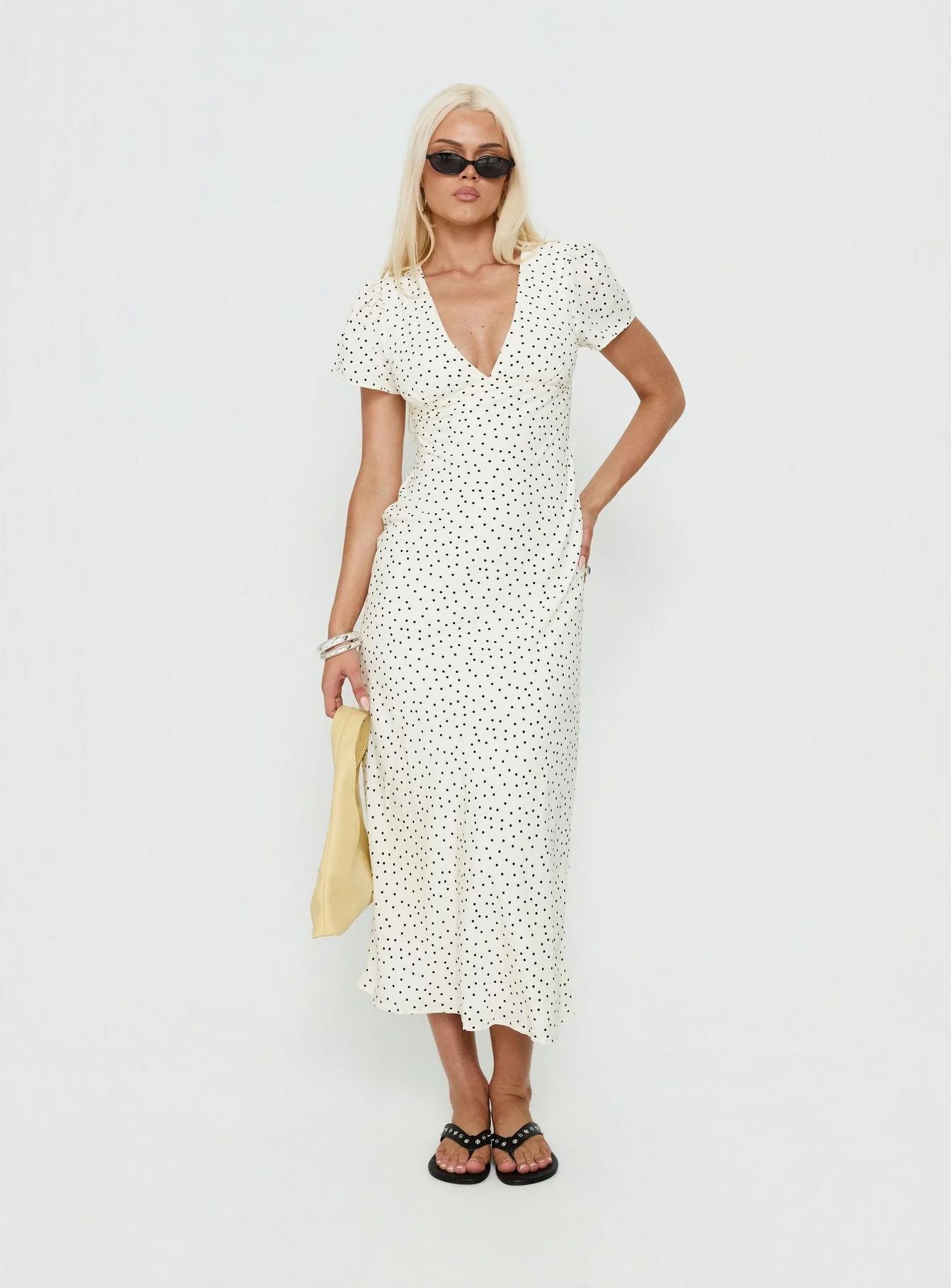 Mareiko V Neck Maxi Dress Cream Polka Dot - Image 3