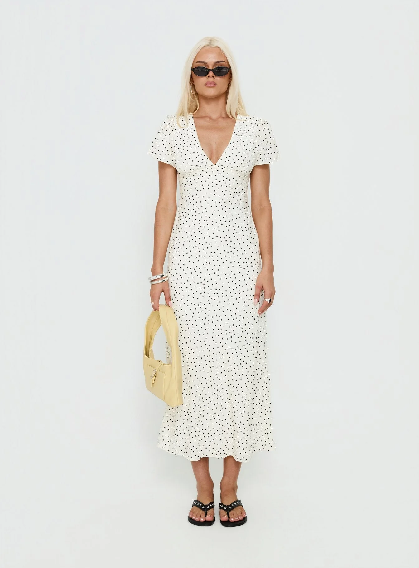 Mareiko V Neck Maxi Dress Cream Polka Dot - Image 7