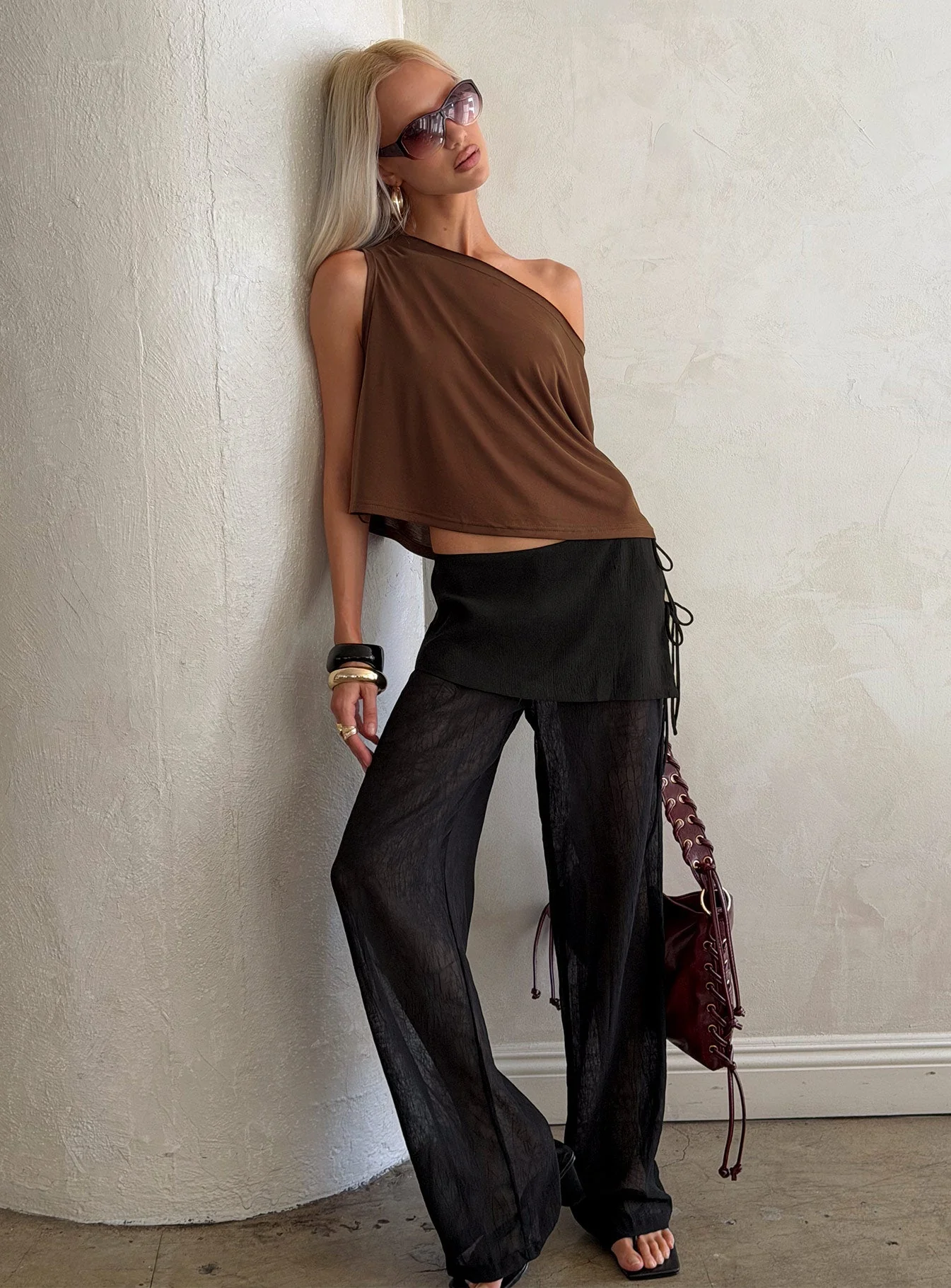Margalo Sheer Layered Pants Black