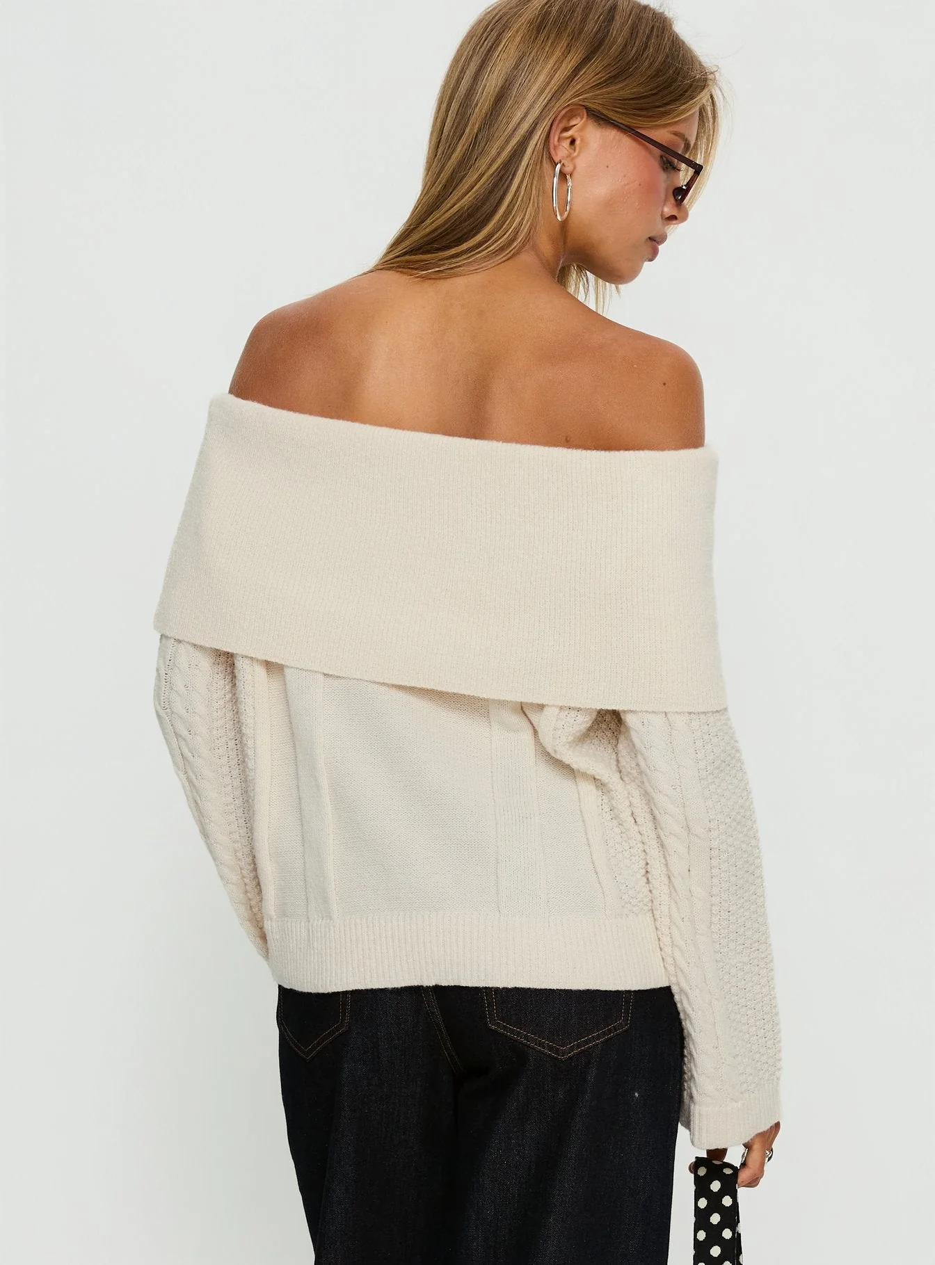 Margarete Off Shoulder Knit Sweater Cream - Image 5