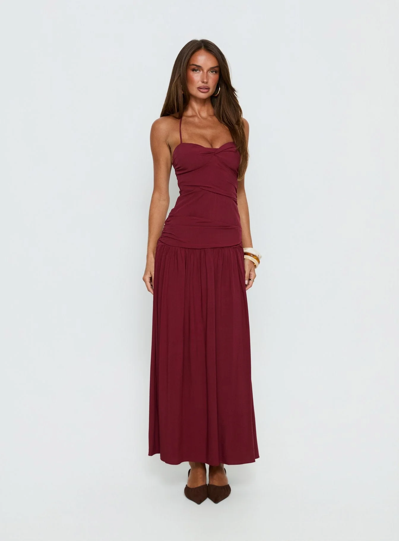 Marguerite Halter Maxi Dress Ruby Wine - Image 2