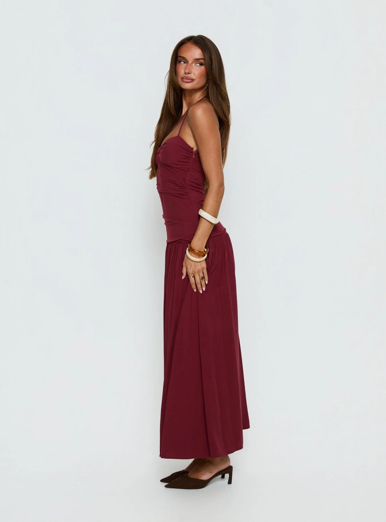 Marguerite Halter Maxi Dress Ruby Wine - Image 3