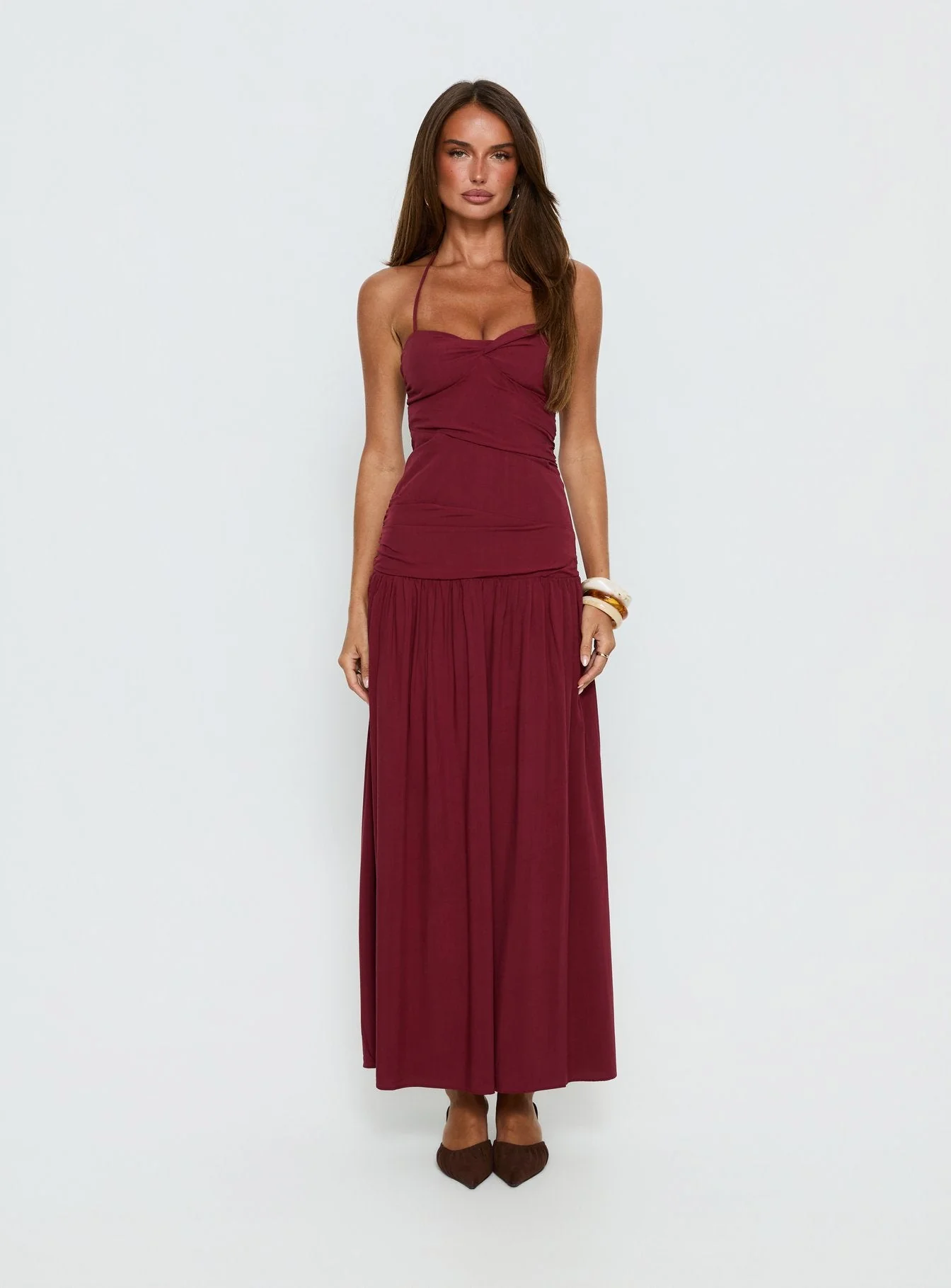 Marguerite Halter Maxi Dress Ruby Wine - Image 6