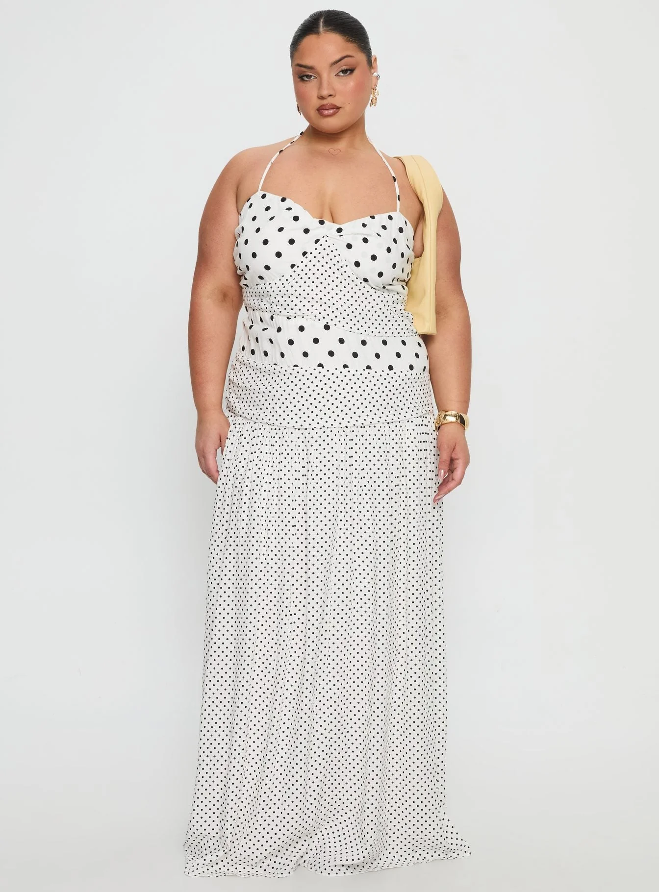 Marguerite Halter Maxi Dress White Polka Curve - Image 3