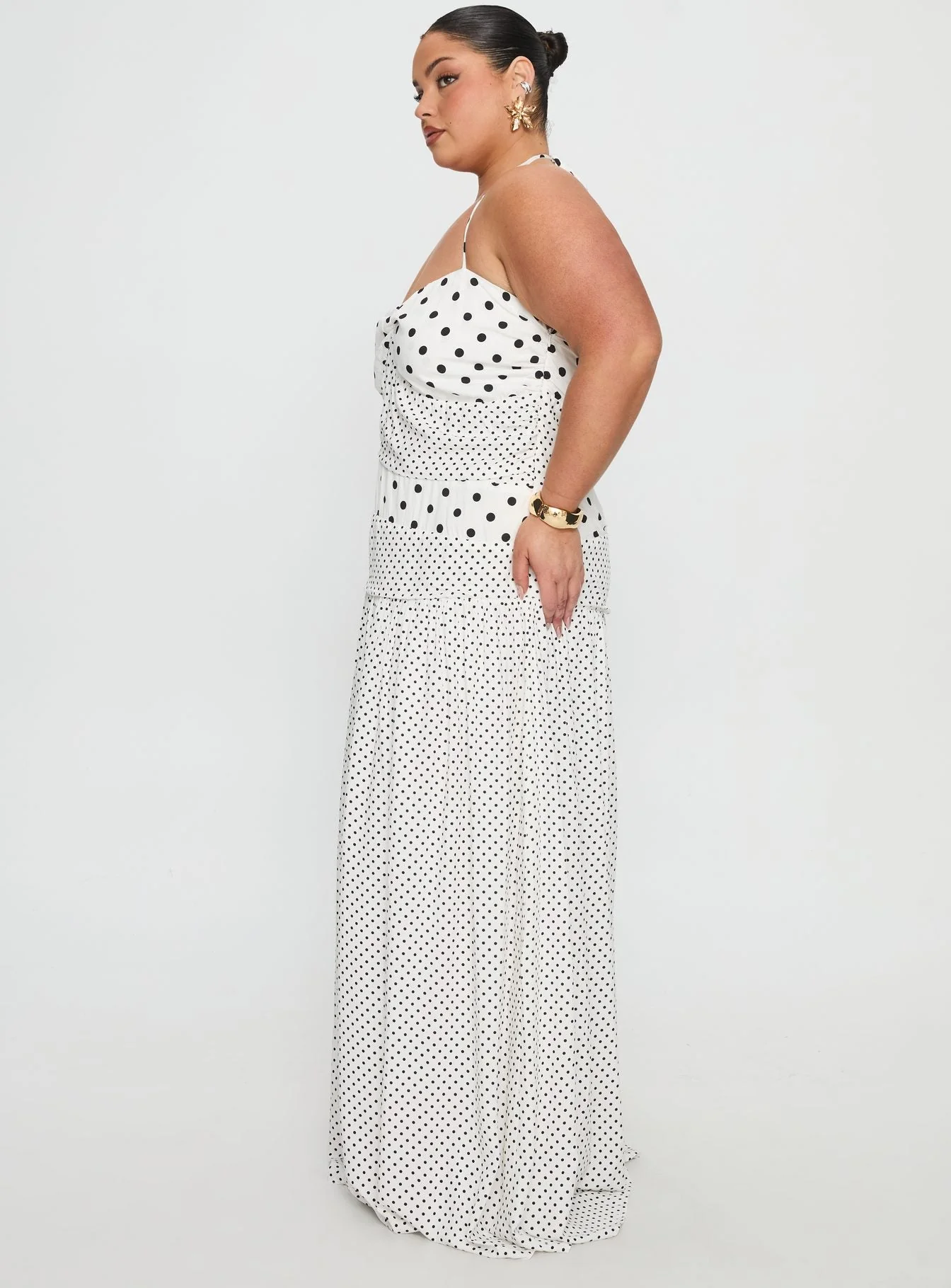Marguerite Halter Maxi Dress White Polka Curve - Image 4