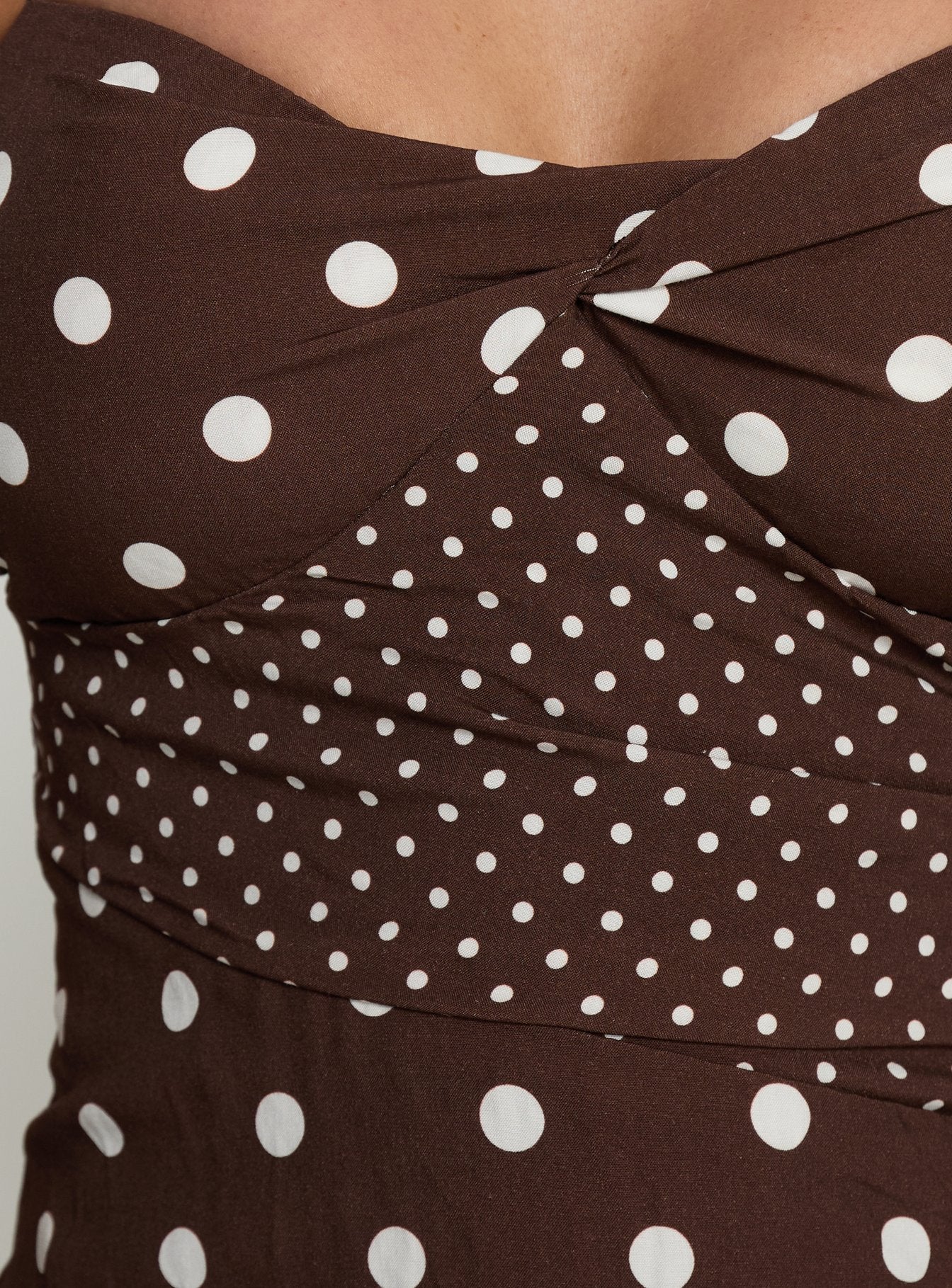 Marguerite Halter Mini Dress Brown Polka Dot - Image 6