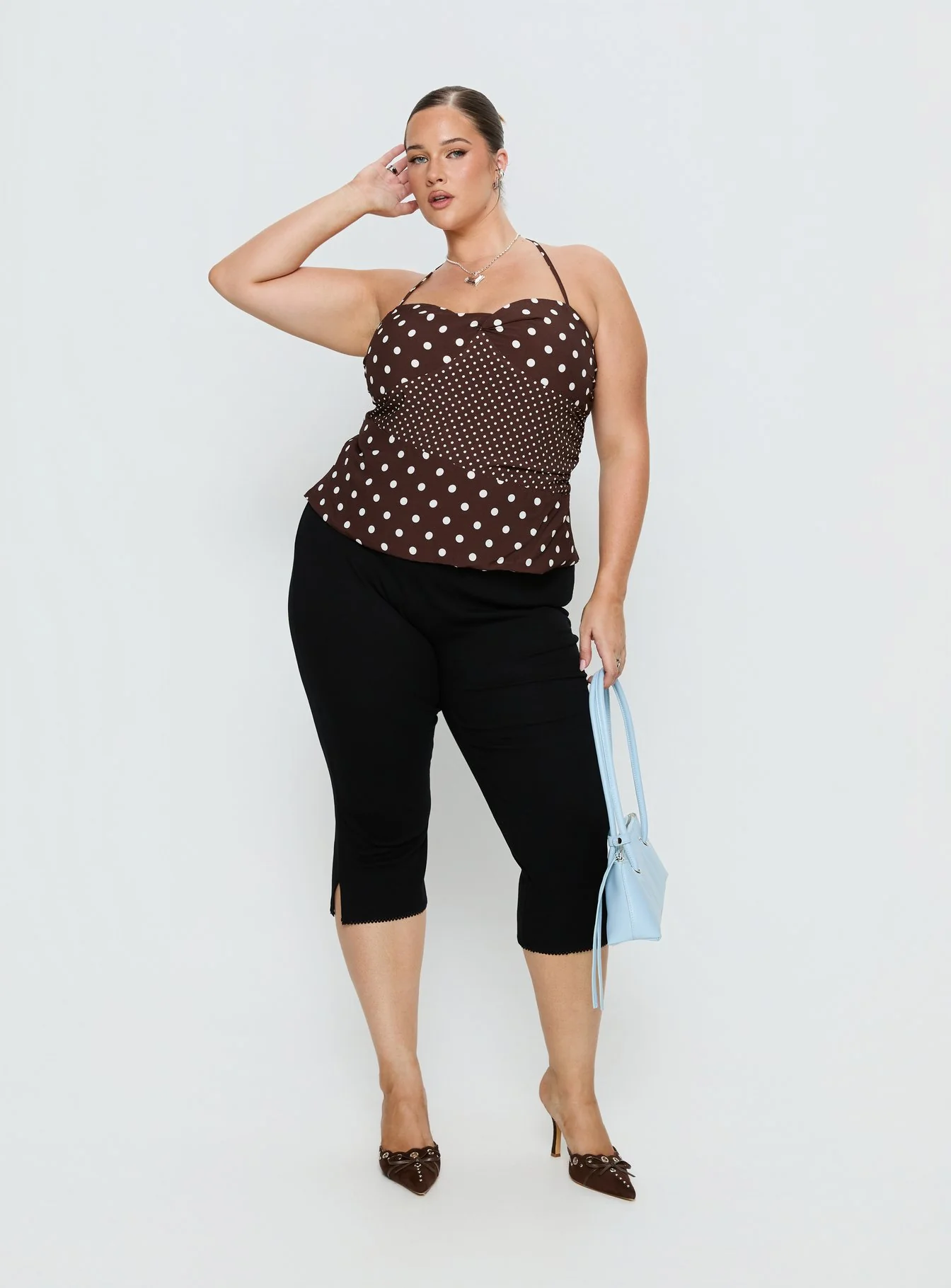 Marguerite Halter Top Brown Polka Curve - Image 3
