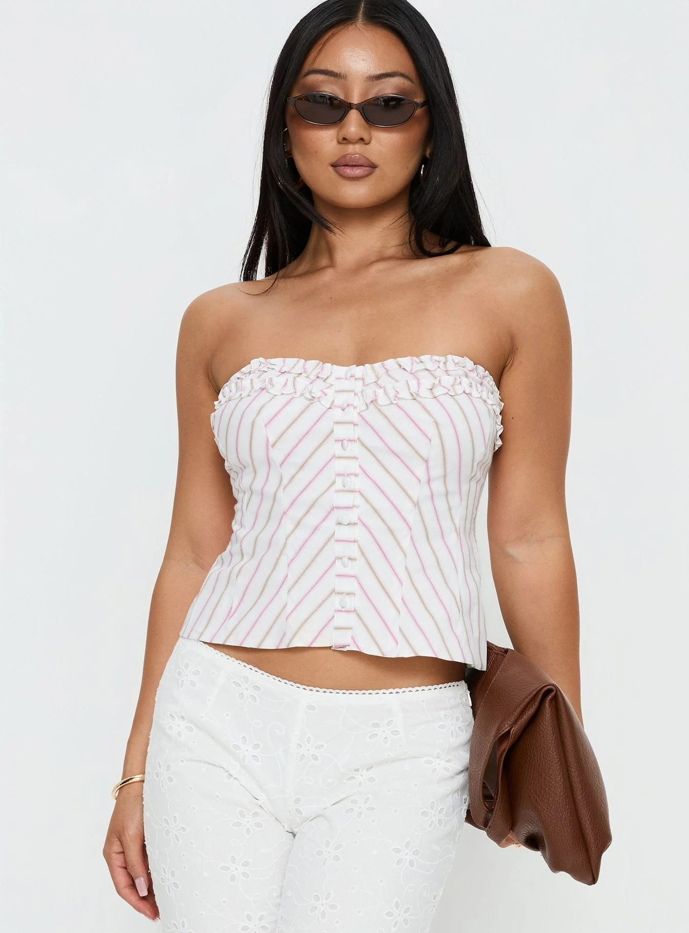 Mariele Strapless Frill Top Pink Stripe - Image 2