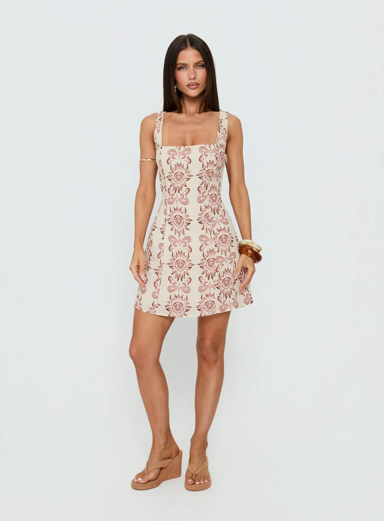 Maris Mini Dress Cream / Pink Petite - Image 3