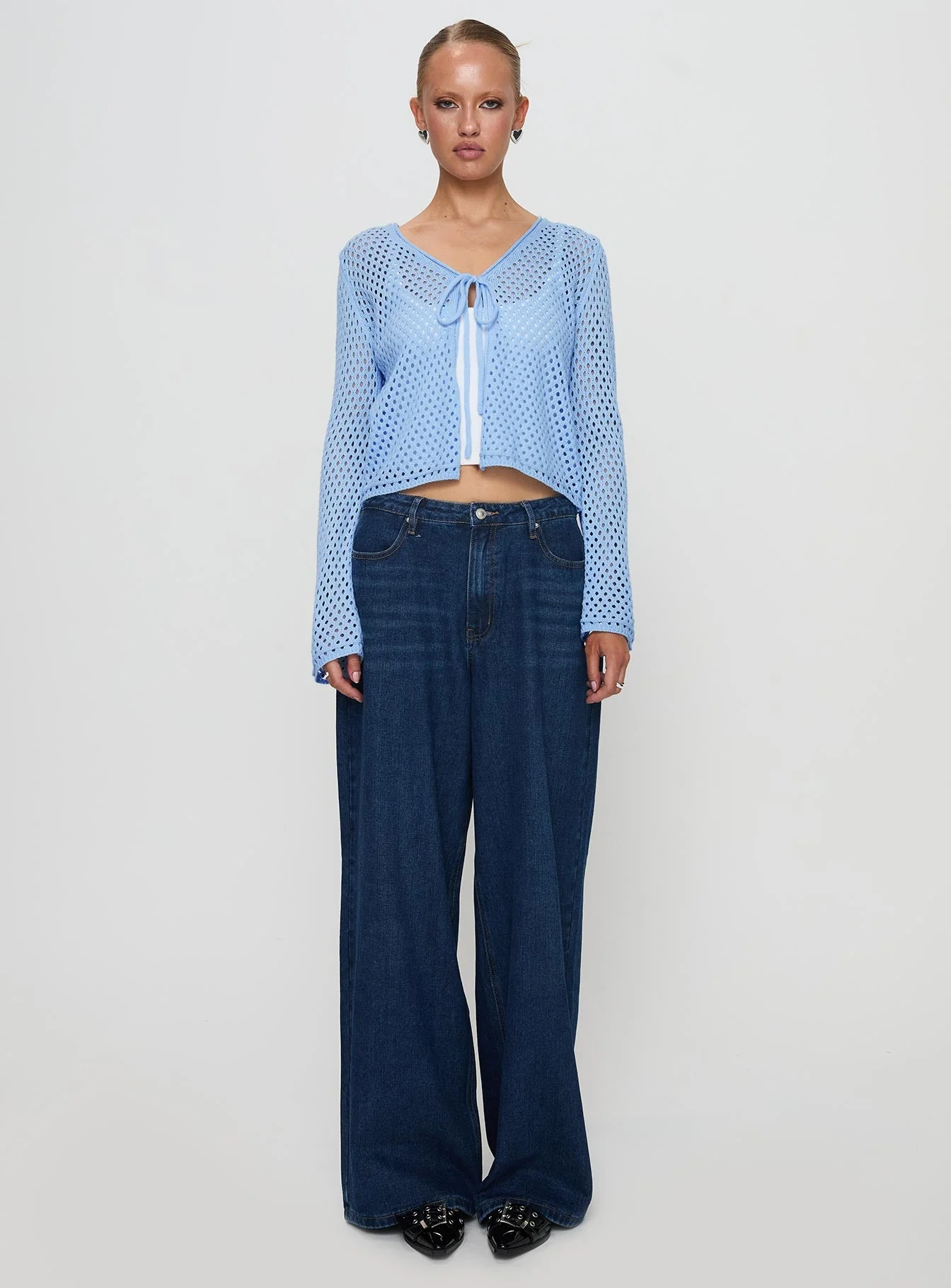 Marisole Tie Front Knit Cardigan Blue - Image 7
