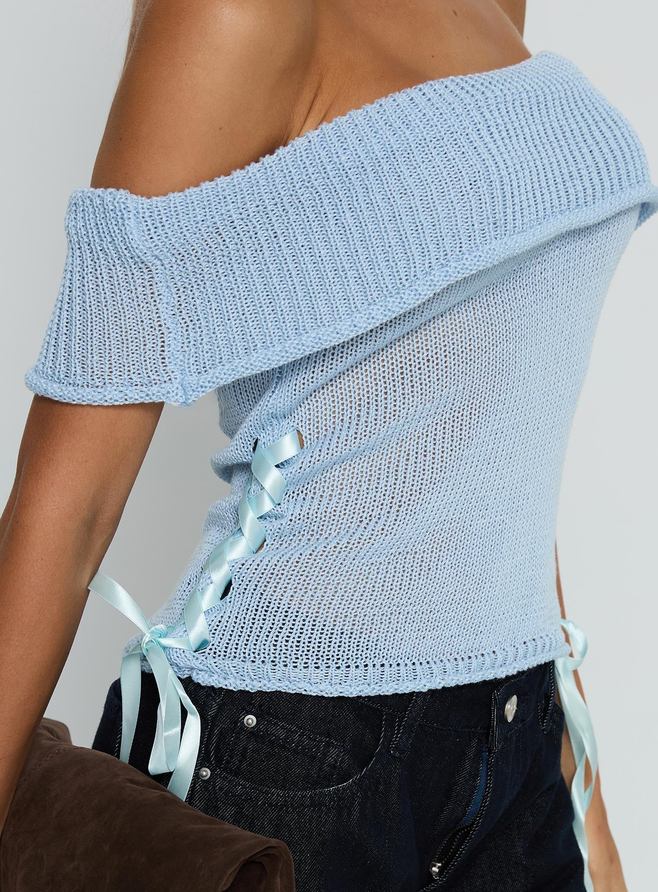 Marisyn Tie Detail Off Shoulder Top Blue - Image 5