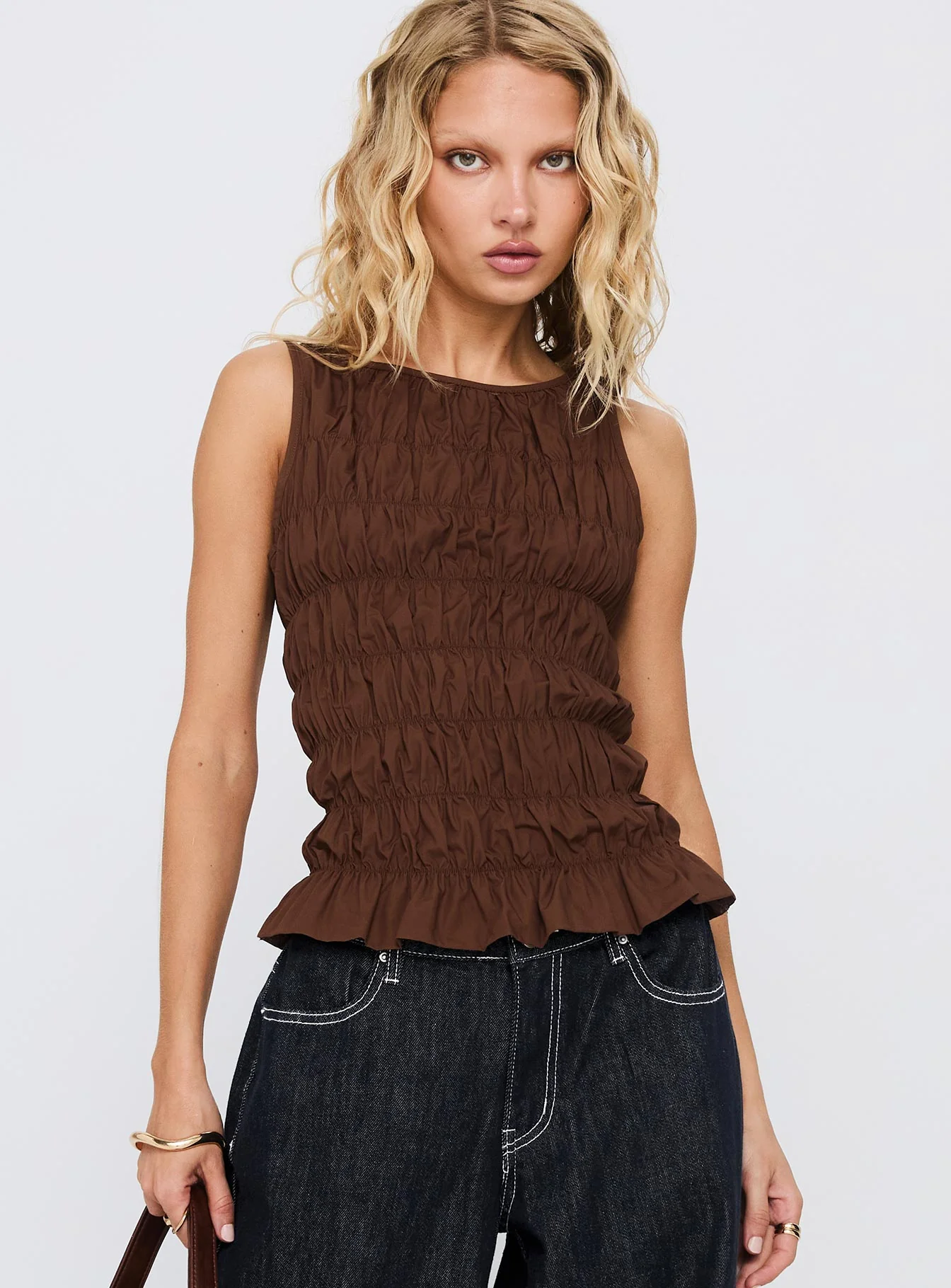 Marleene Shirred Top Chocolate - Image 2