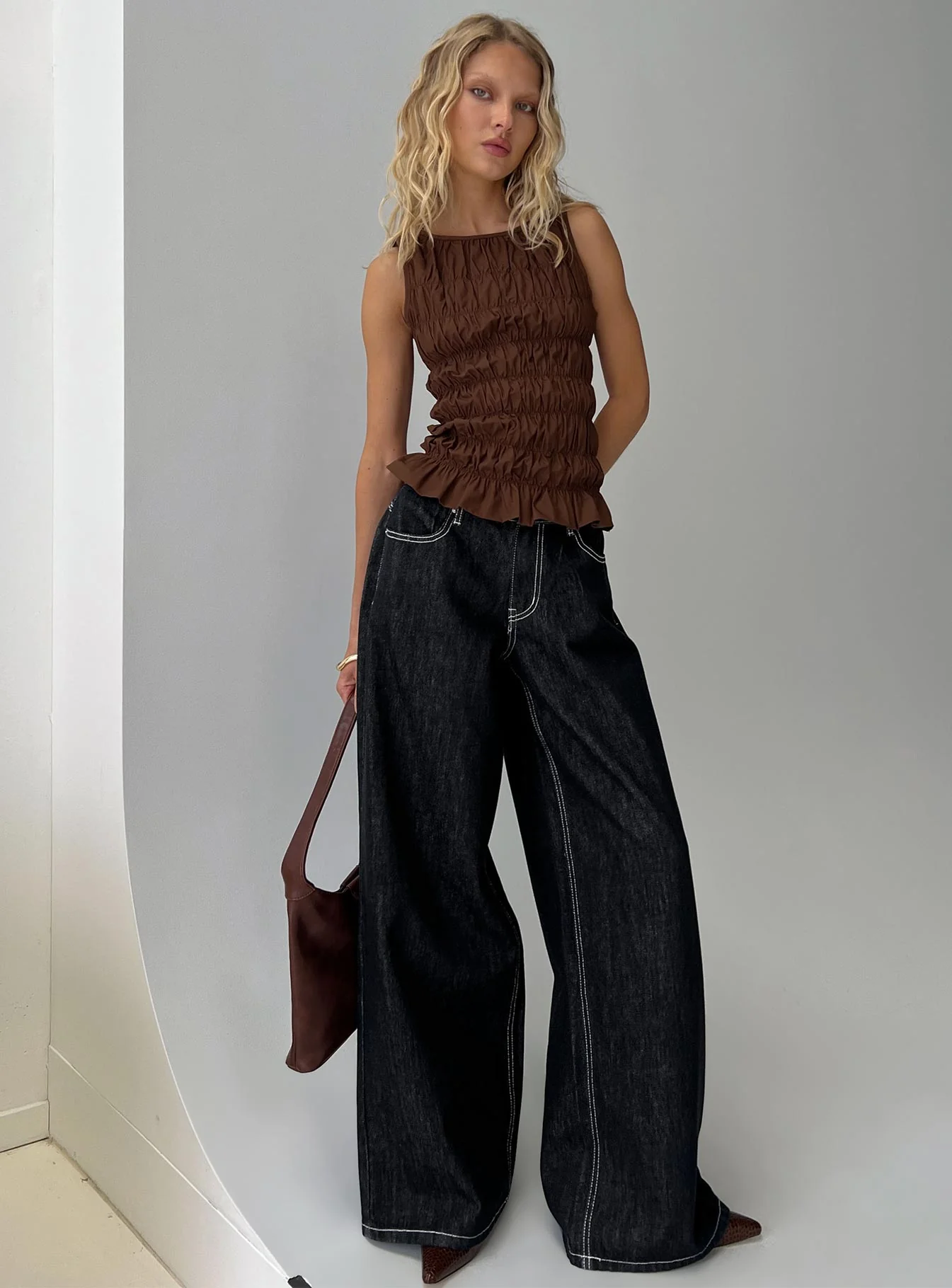 Marleene Shirred Top Chocolate - Image 8