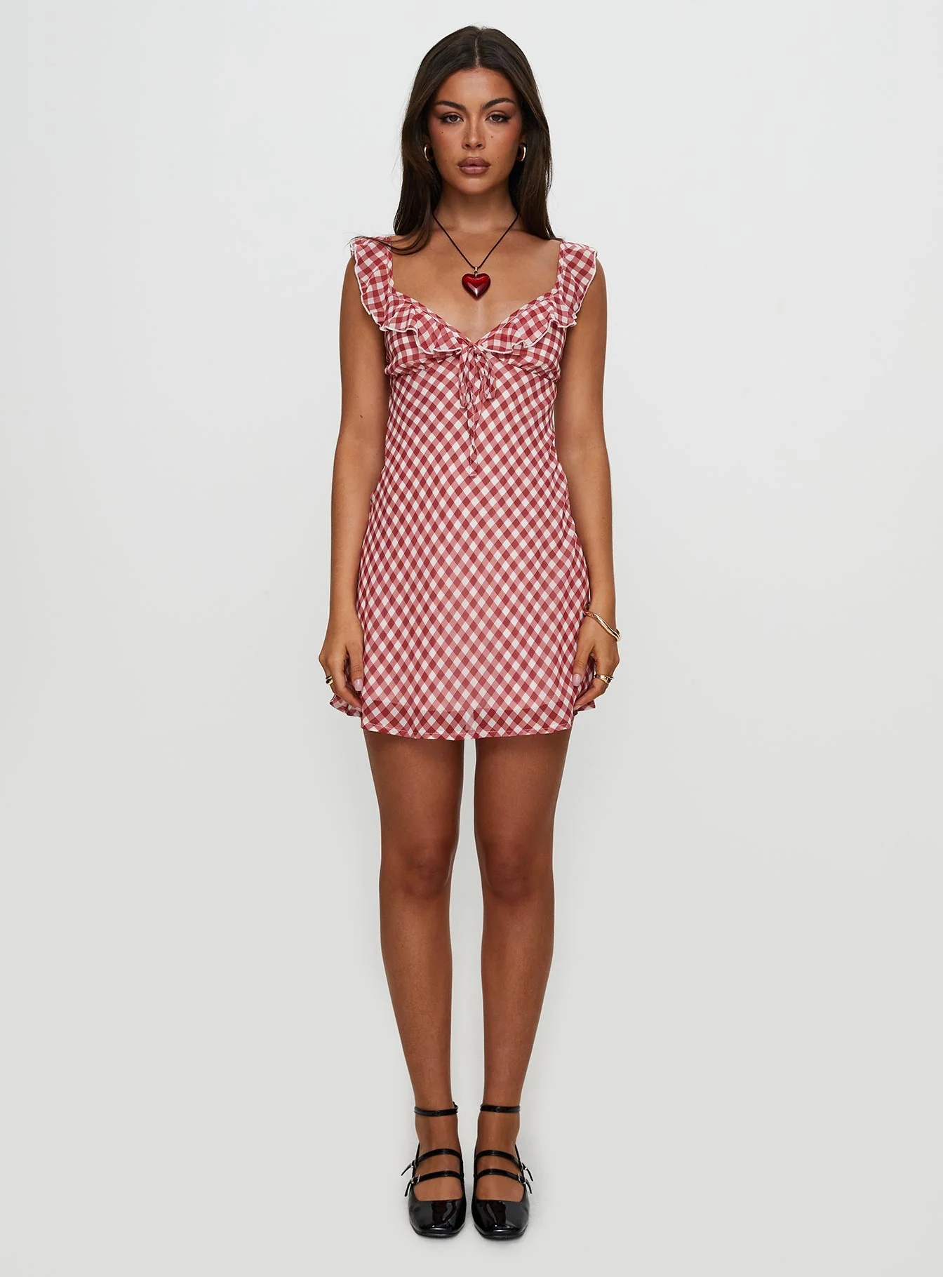 Marseilla Mini Dress Red Check - Image 6