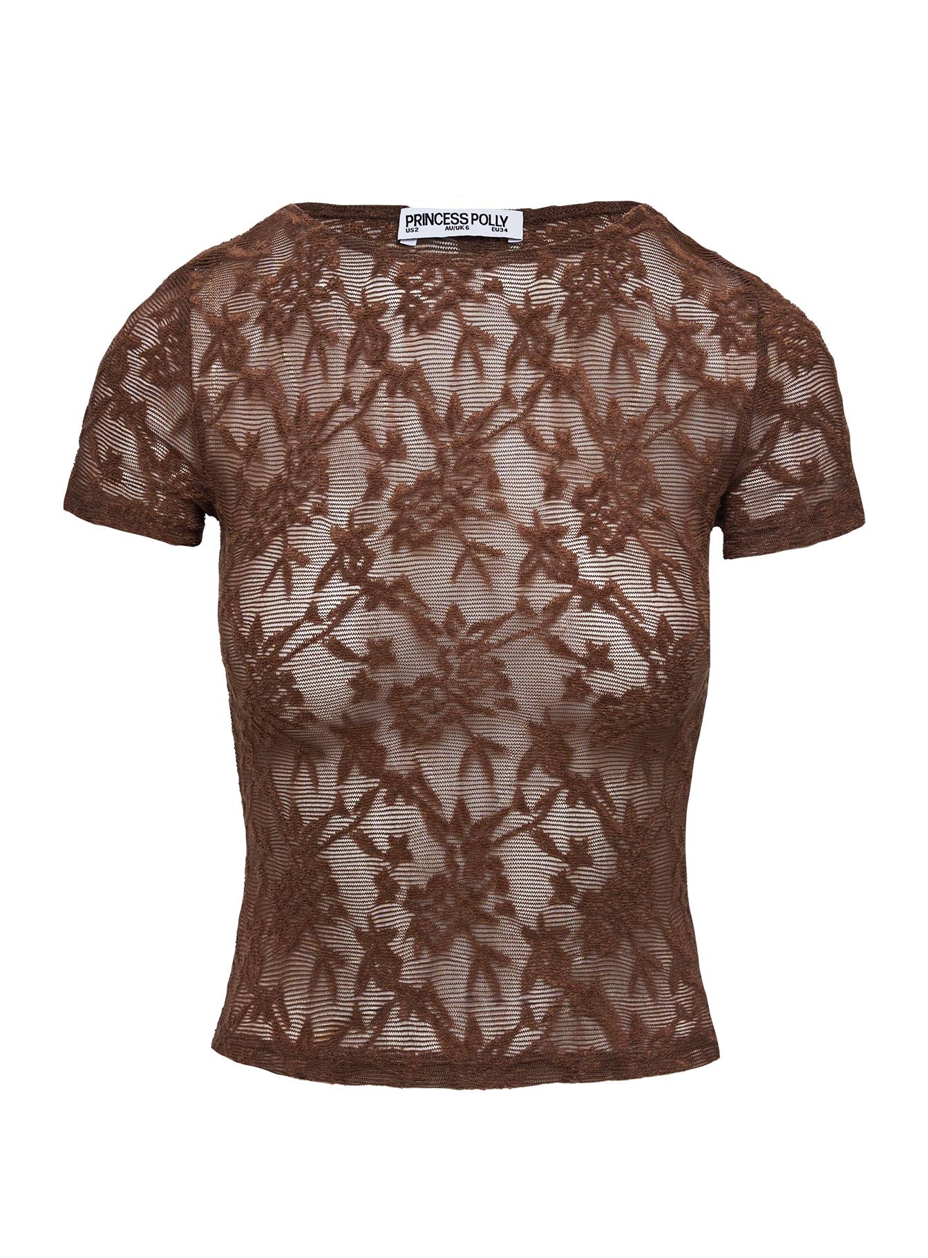 Martine Sheer Short Sleeve Top Brown - Image 5
