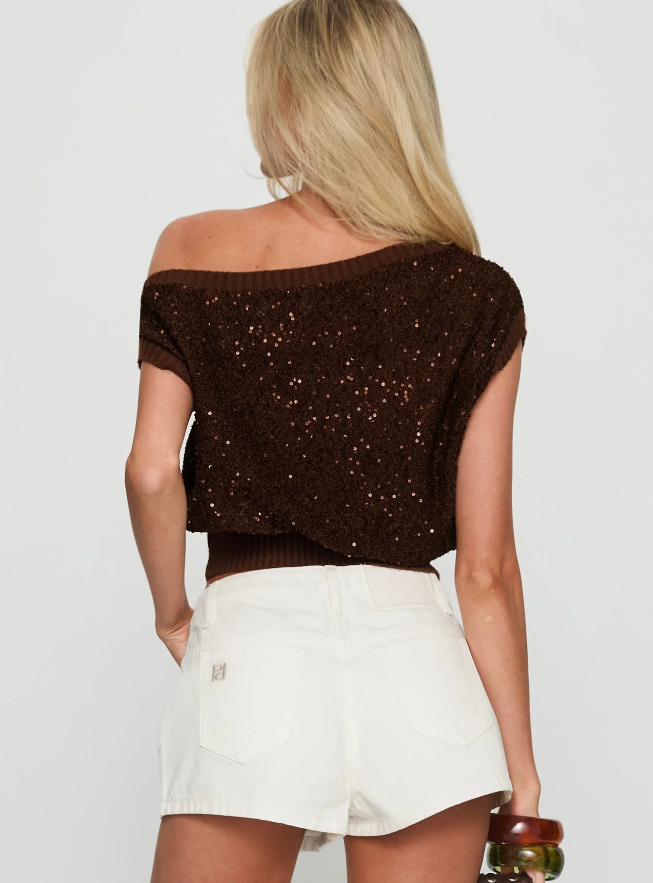 Marysa Sequin Knit Blouson Top Brown - Image 5
