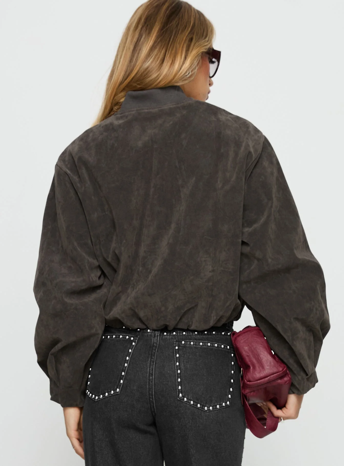 Mastery Faux Suede Bomber Jacket Charcoal - Image 5