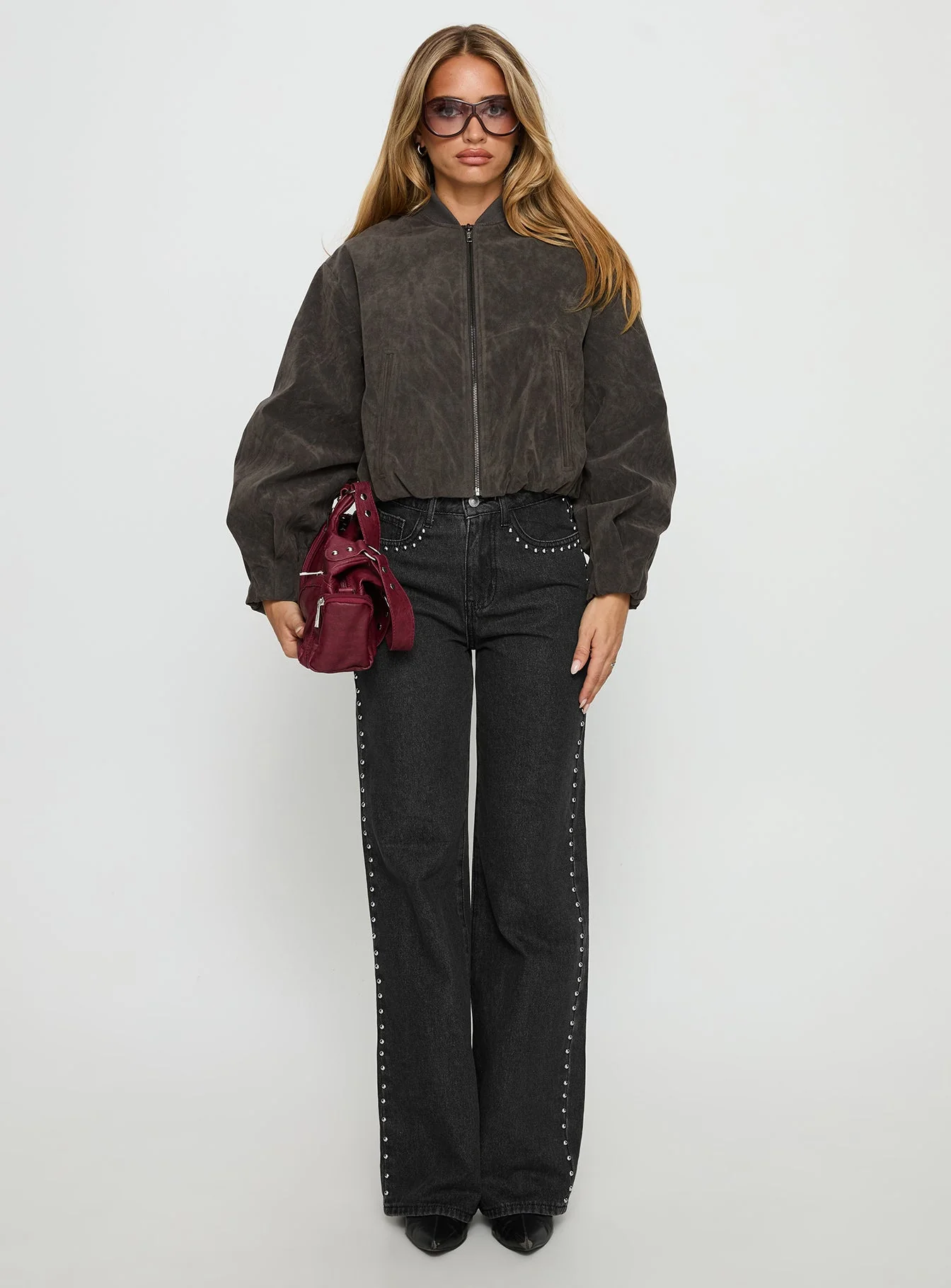 Mastery Faux Suede Bomber Jacket Charcoal - Image 7