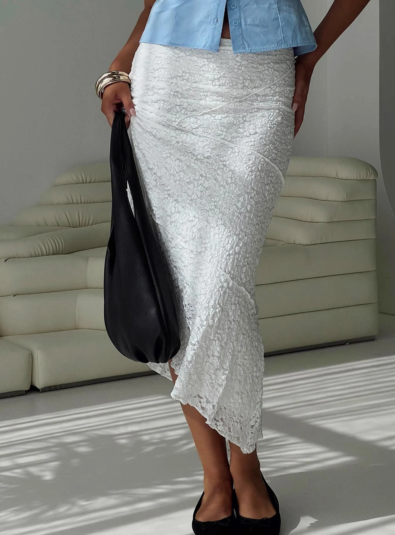 Mathylda Asymmetrical Lace Maxi Skirt White - Image 8