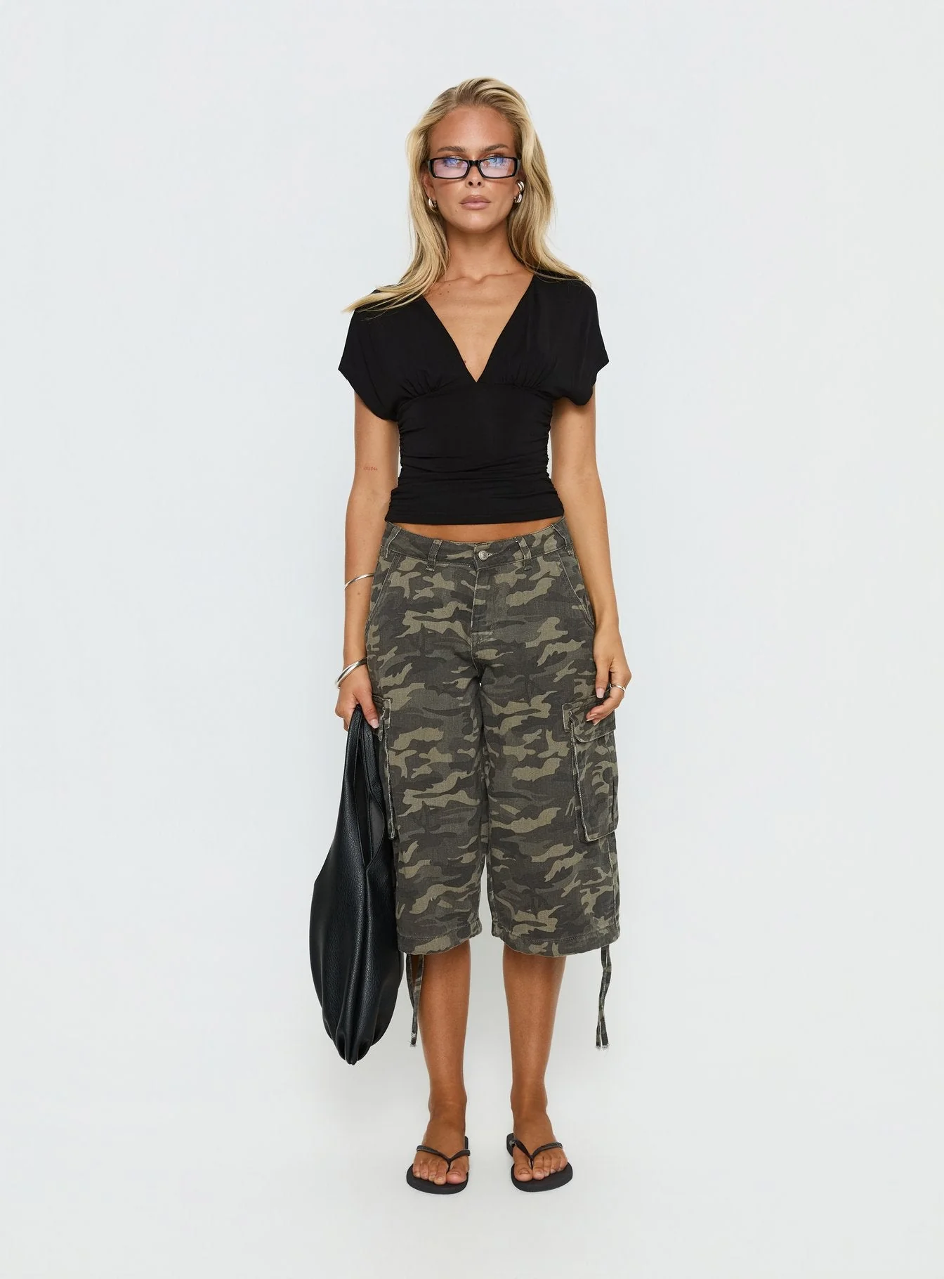 Mattey Cinched V Neck Top Black - Image 7