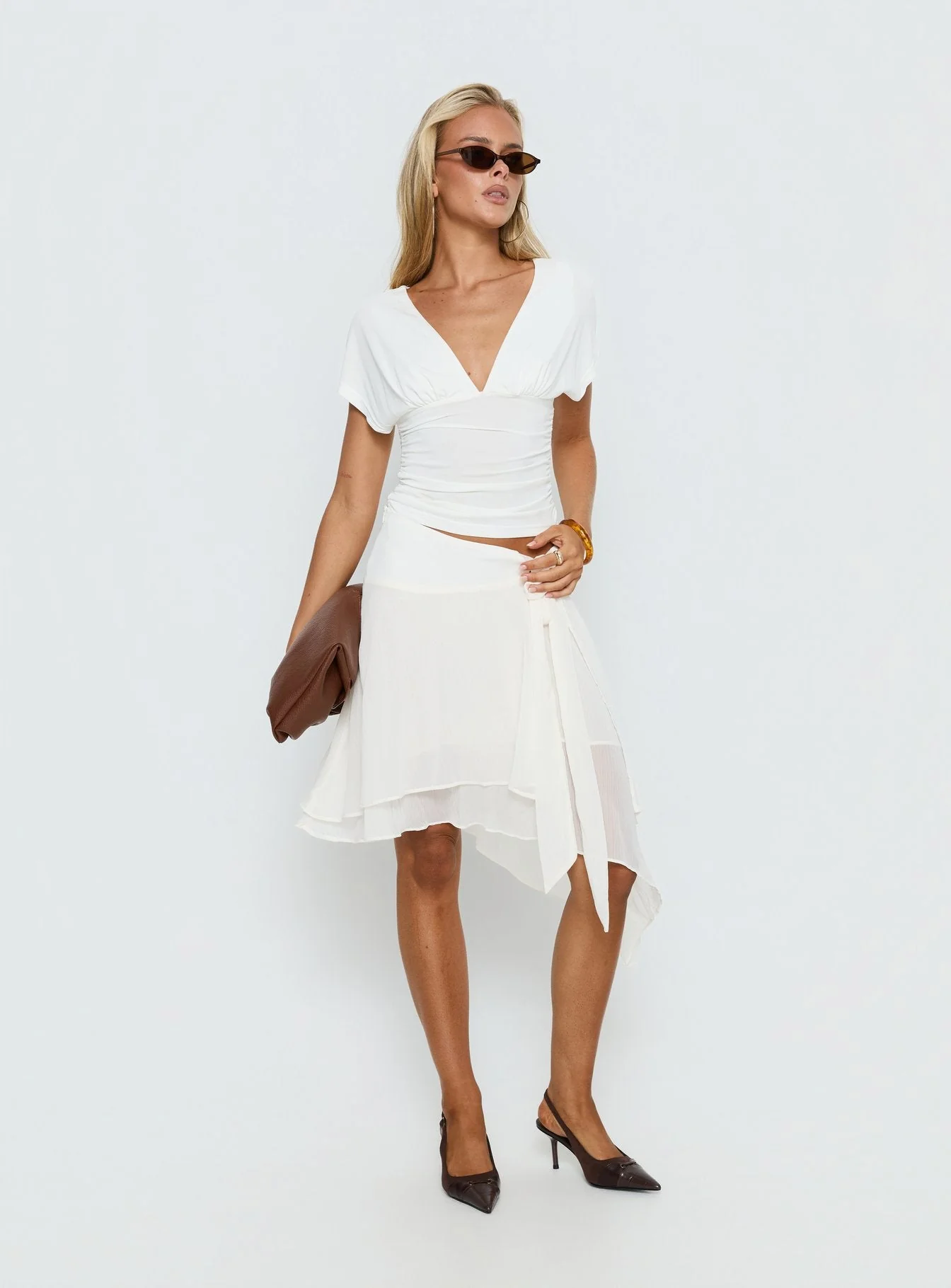 Mattey Cinched V Neck Top White - Image 3