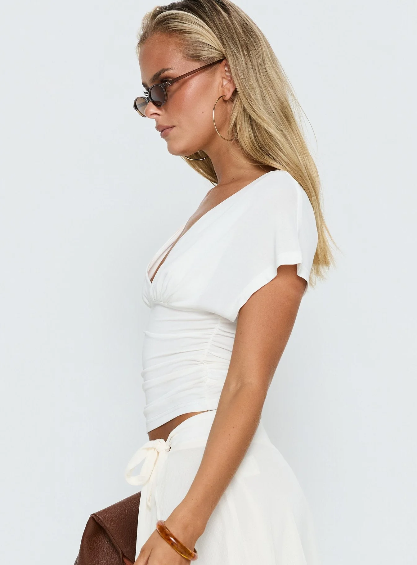 Mattey Cinched V Neck Top White - Image 4
