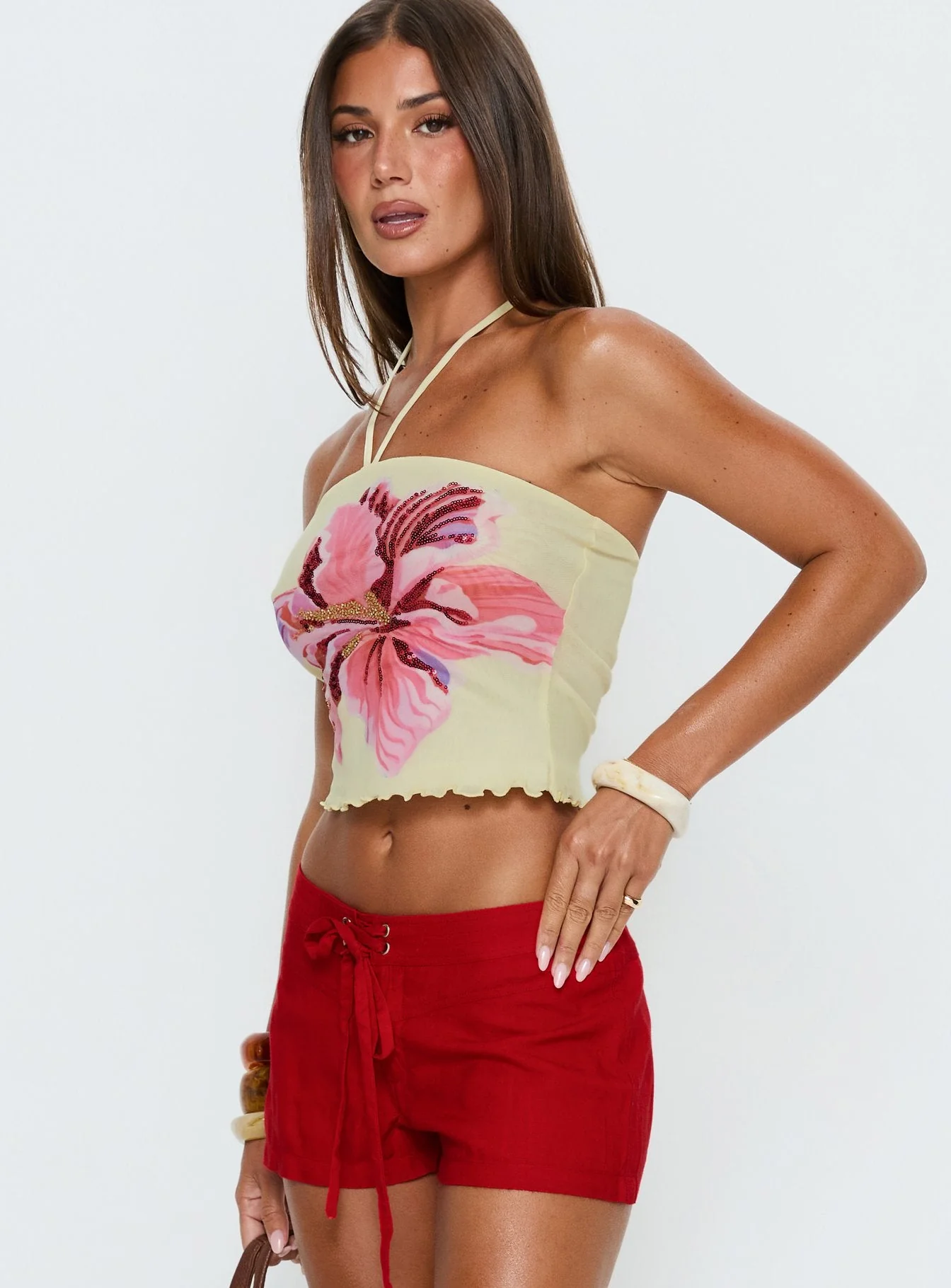 Maurissa Mesh Tie Neck Top Lemon Floral - Image 4