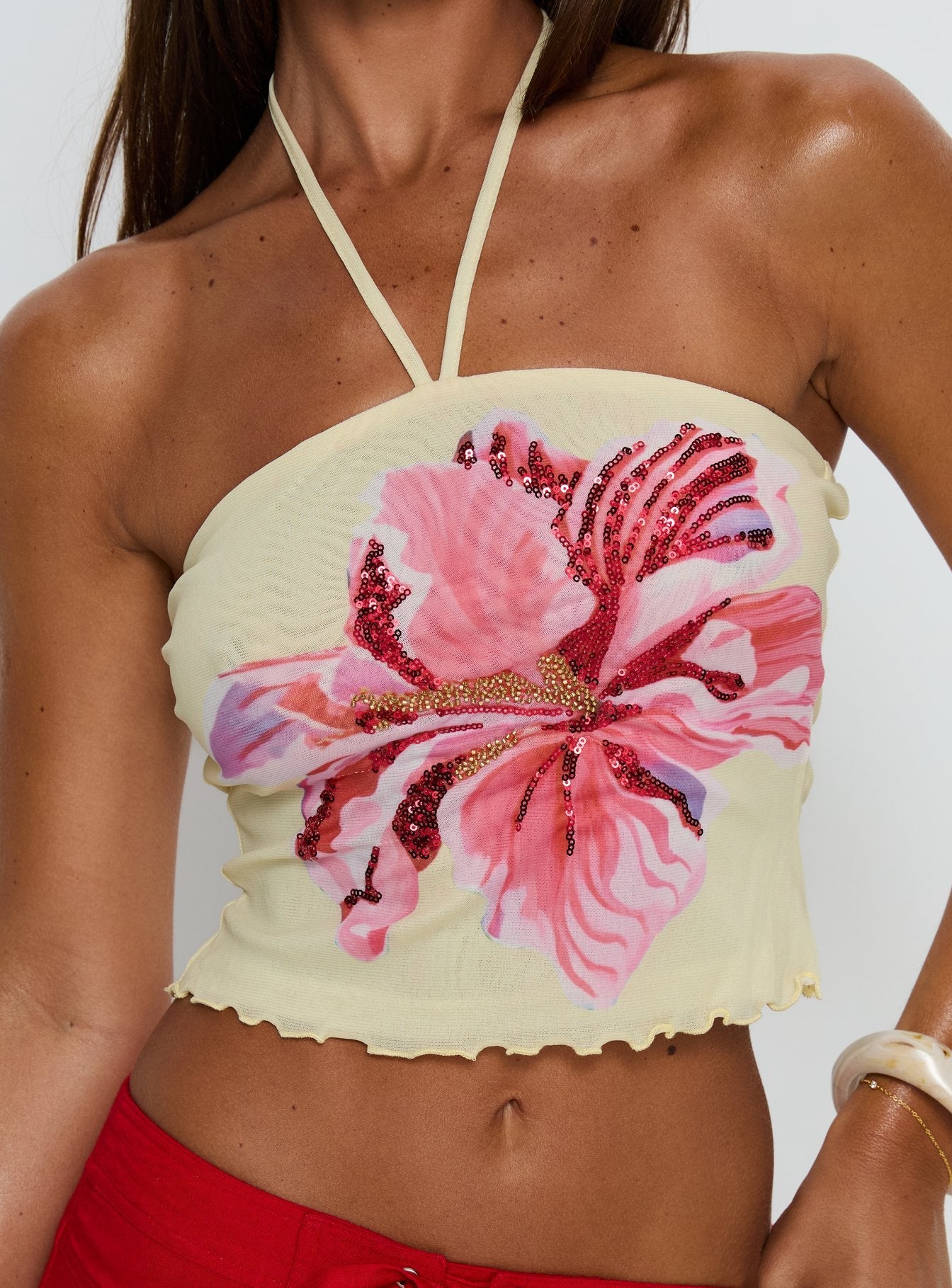 Maurissa Mesh Tie Neck Top Lemon Floral - Image 6