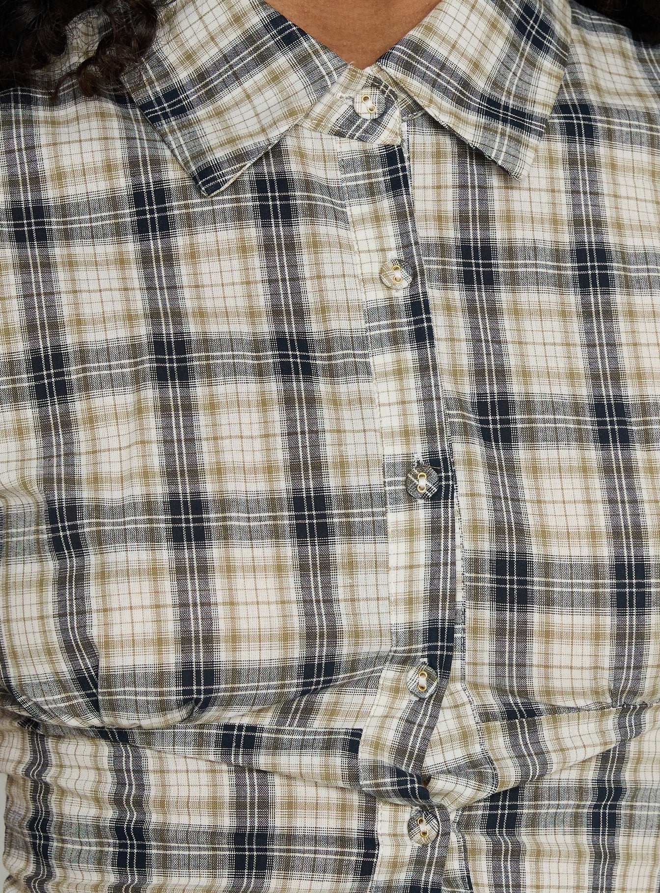 Maxfield Collared Button Up Blouse Top Multi Check - Image 6