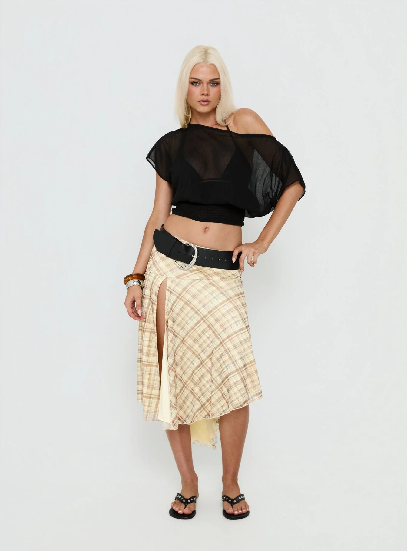 Maxtonn Sheer Off Shoulder Top Black - Image 2