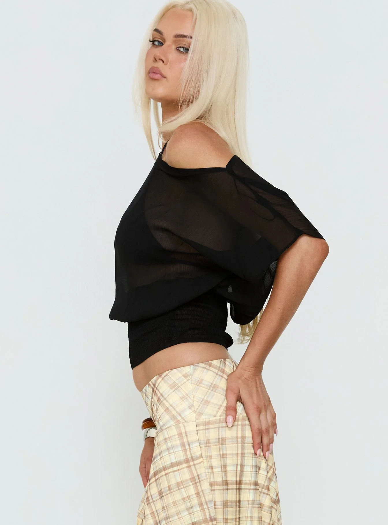 Maxtonn Sheer Off Shoulder Top Black - Image 3