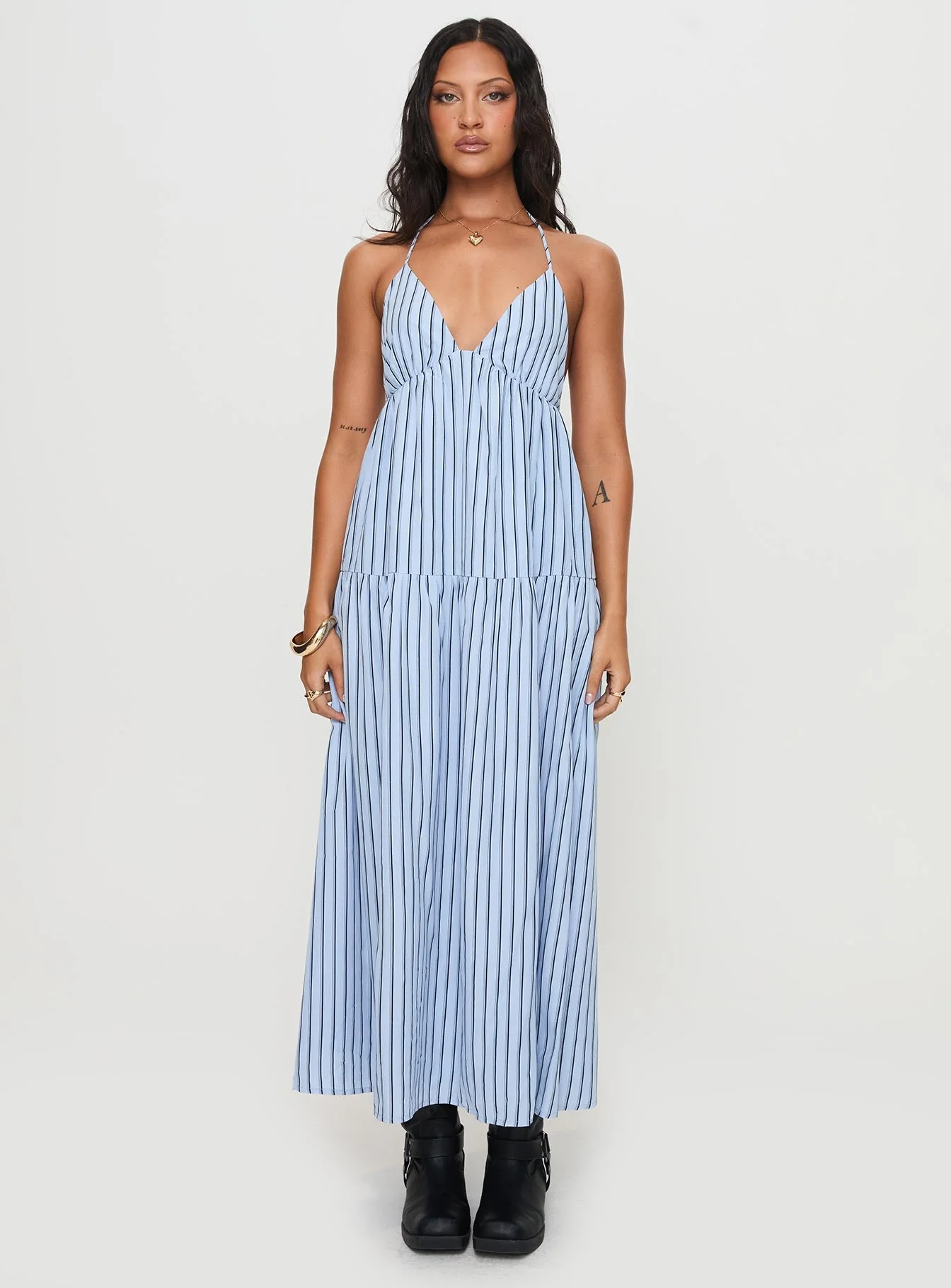Mazzey Halter Maxi Dress Blue Stripe - Image 6