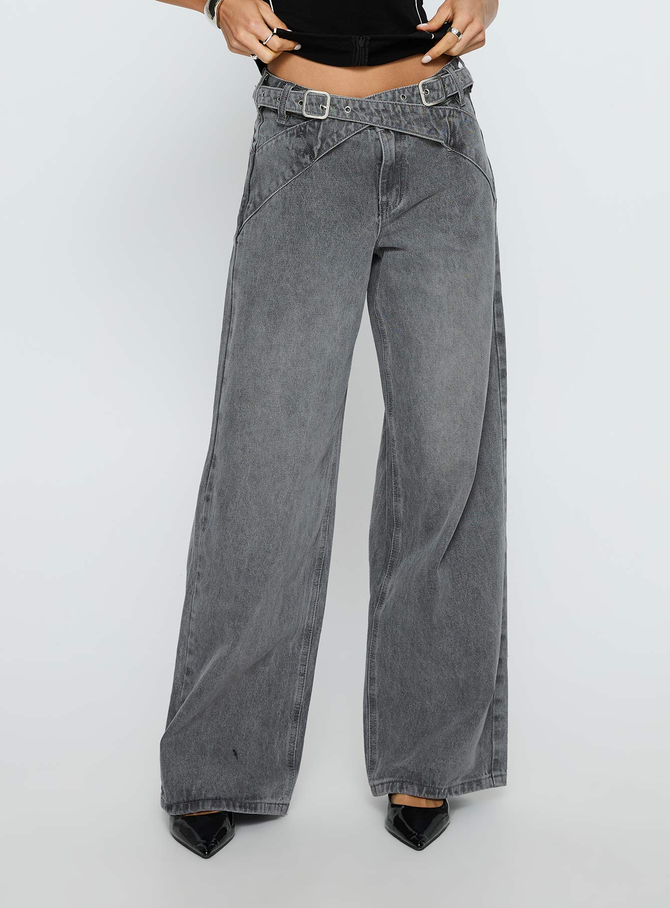 Mckinley Mid Rise Wide Leg Jeans Washed Grey - Image 2