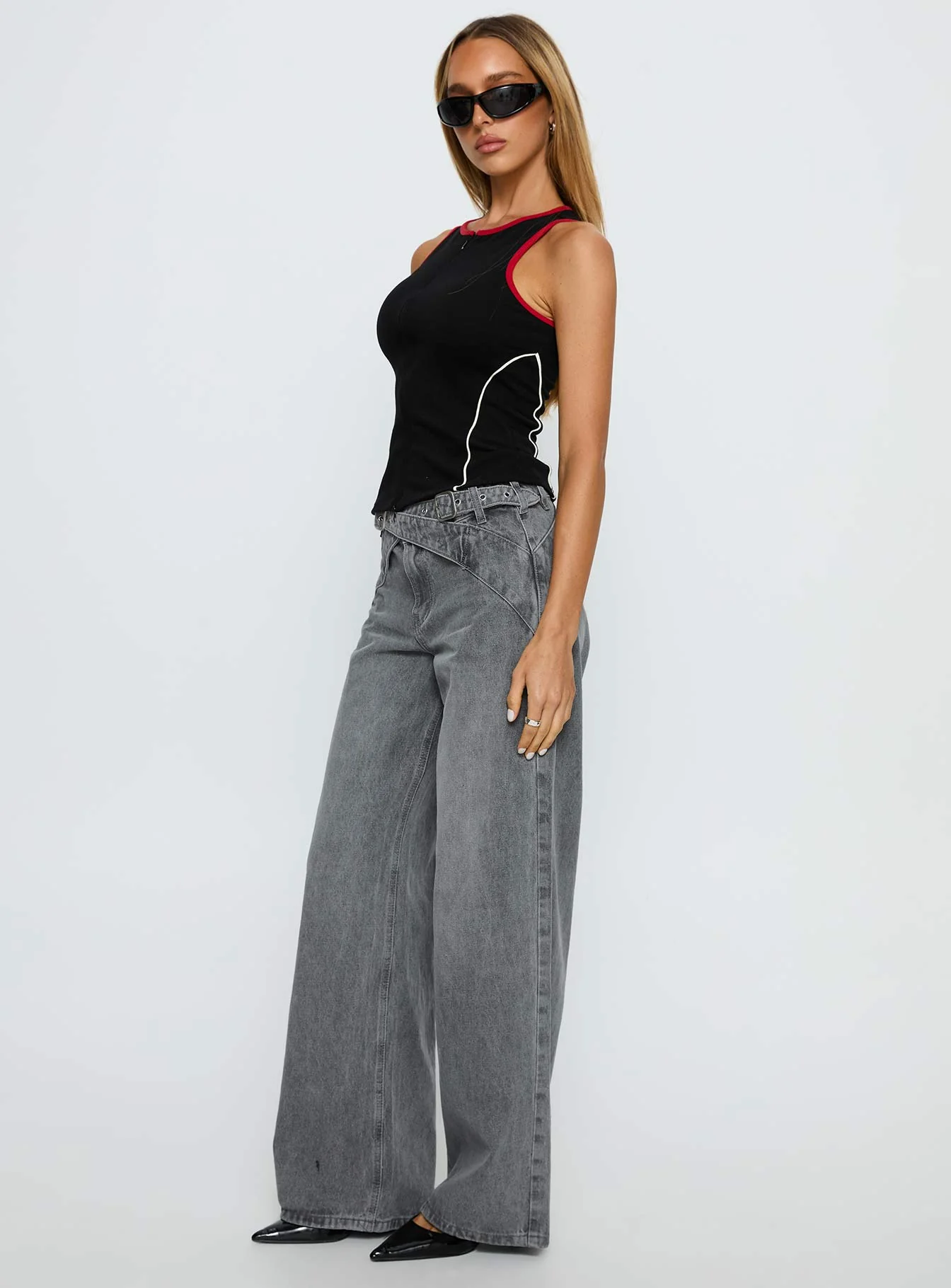 Mckinley Mid Rise Wide Leg Jeans Washed Grey - Image 4