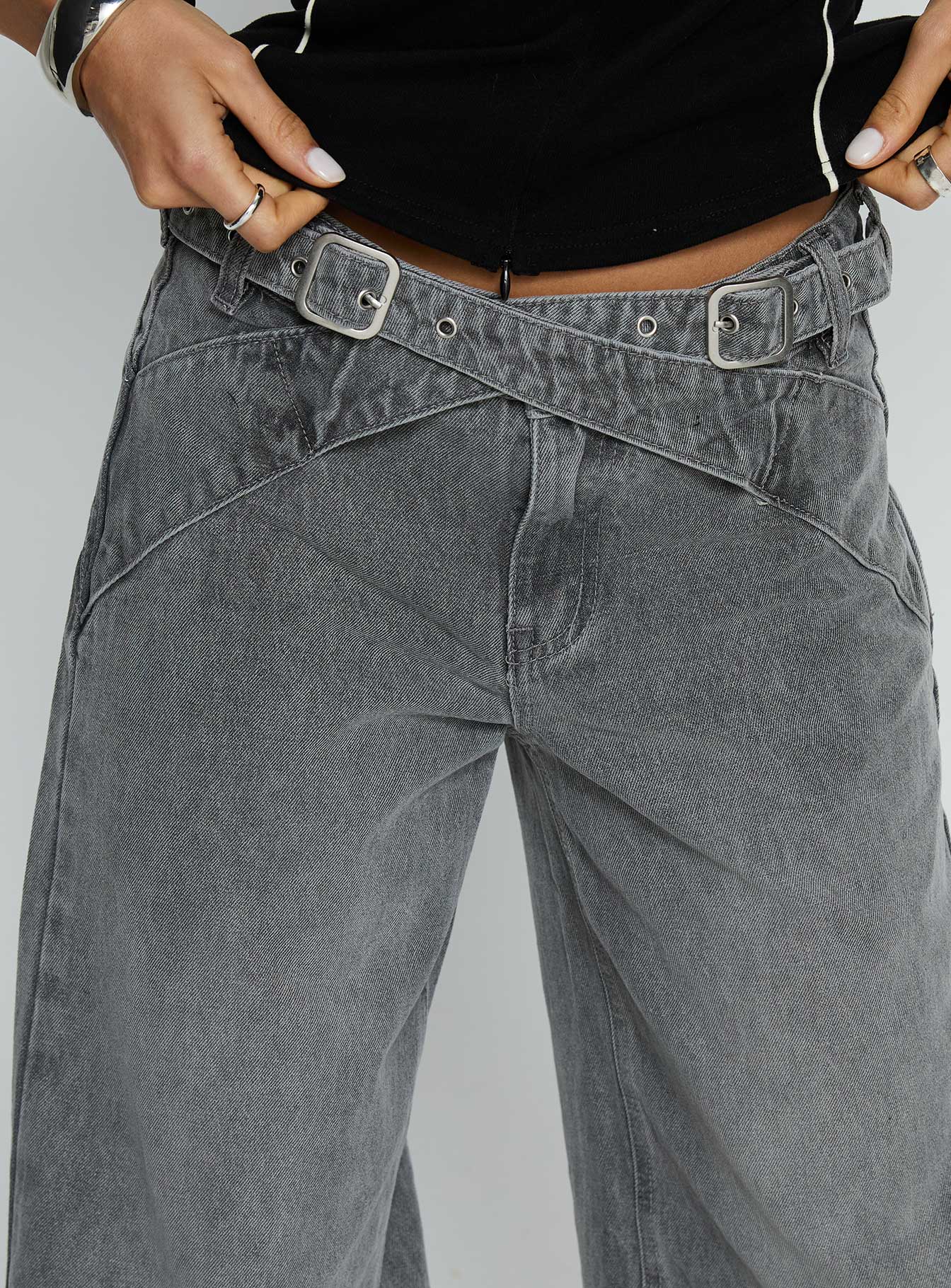 Mckinley Mid Rise Wide Leg Jeans Washed Grey - Image 6