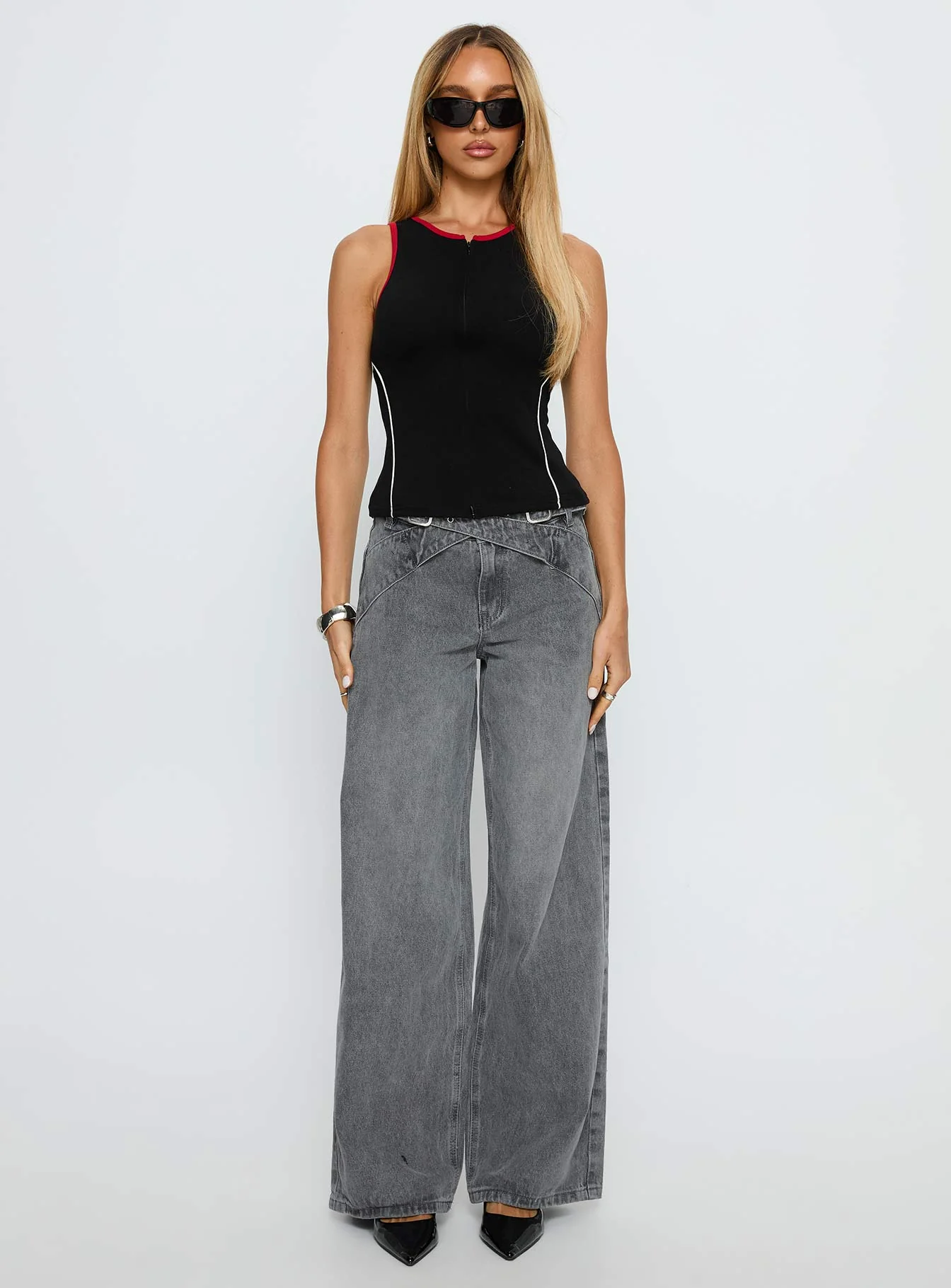 Mckinley Mid Rise Wide Leg Jeans Washed Grey - Image 7