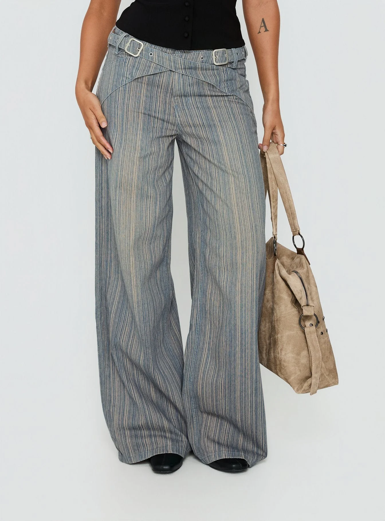Mckinley Mid Rise Wide Leg Jeans Dark Blue Stripe - Image 2