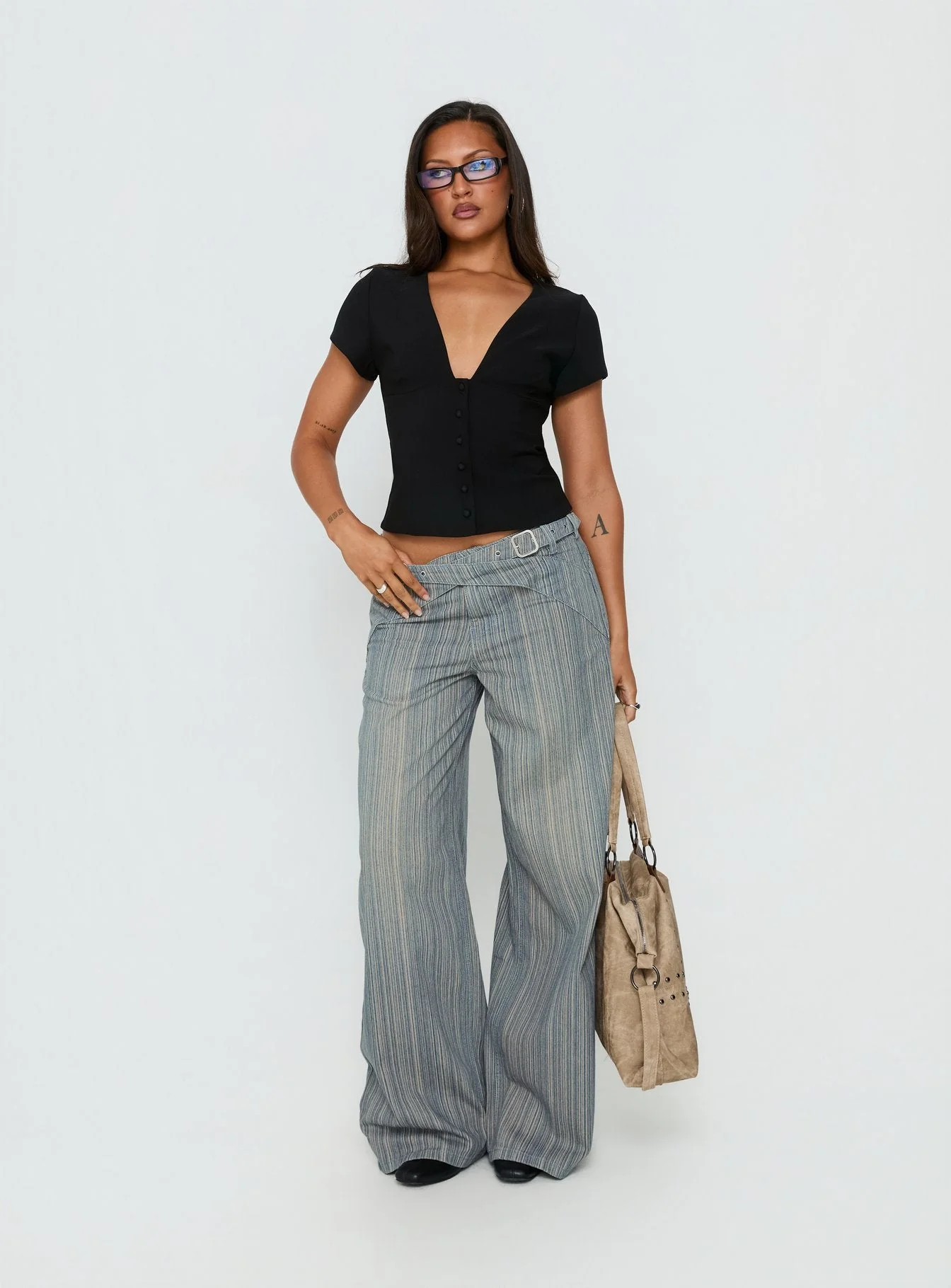 Mckinley Mid Rise Wide Leg Jeans Dark Blue Stripe - Image 3