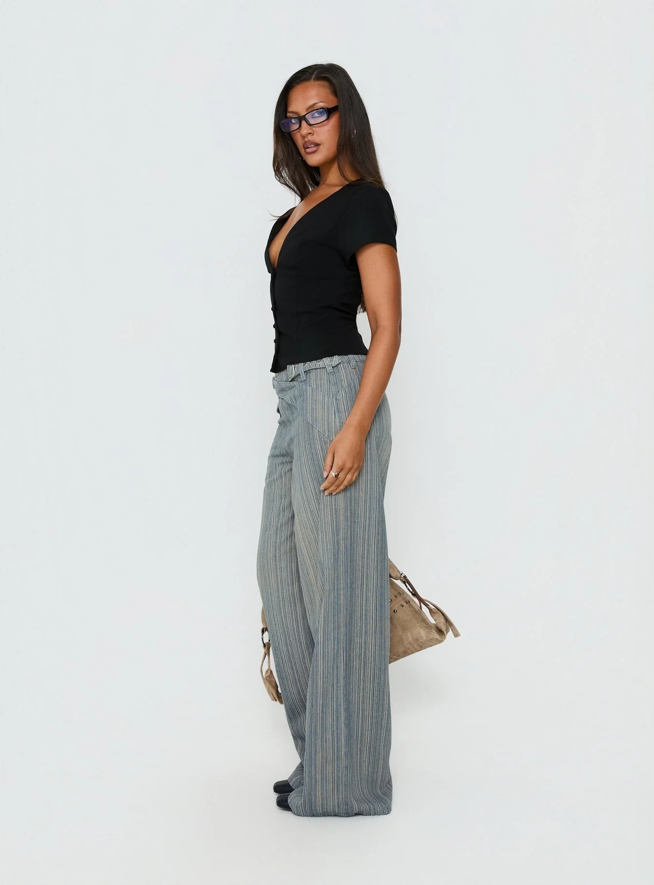 Mckinley Mid Rise Wide Leg Jeans Dark Blue Stripe - Image 4