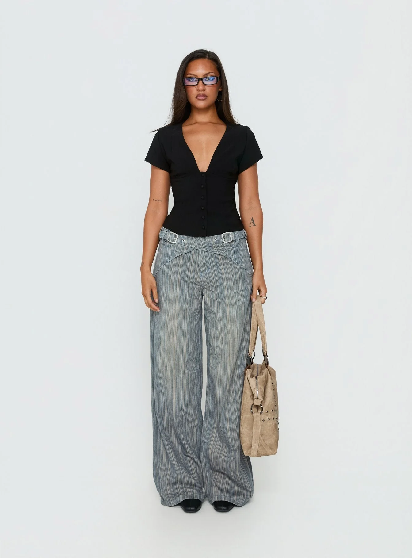 Mckinley Mid Rise Wide Leg Jeans Dark Blue Stripe - Image 7