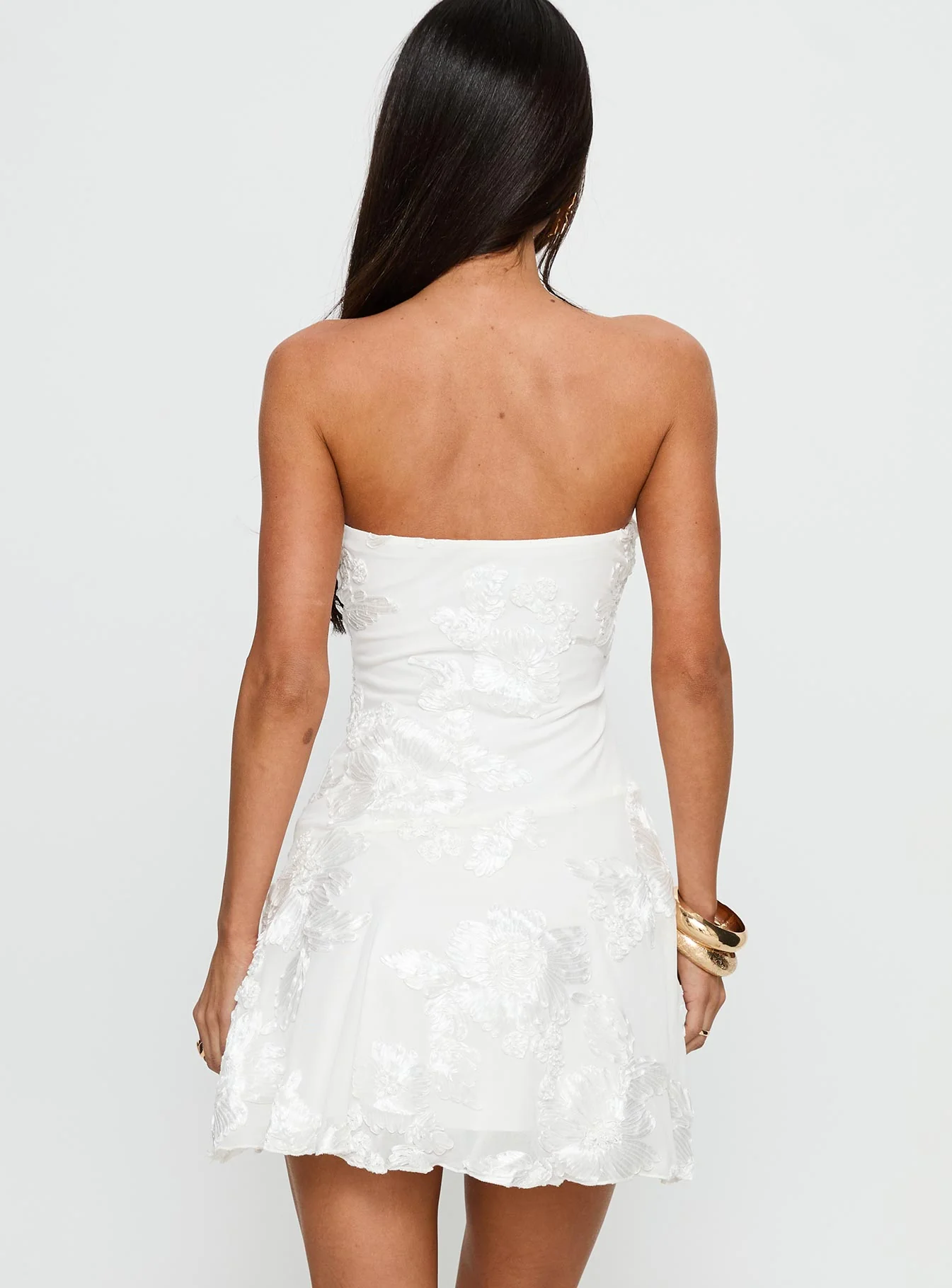 Meadow of Dreams Strapless Mini Dress White Floral Burnout - Image 5