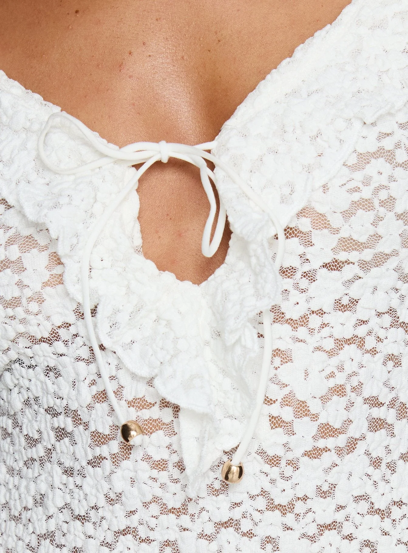 Medinilla Ruffle Tie Front Top White Lace - Image 6