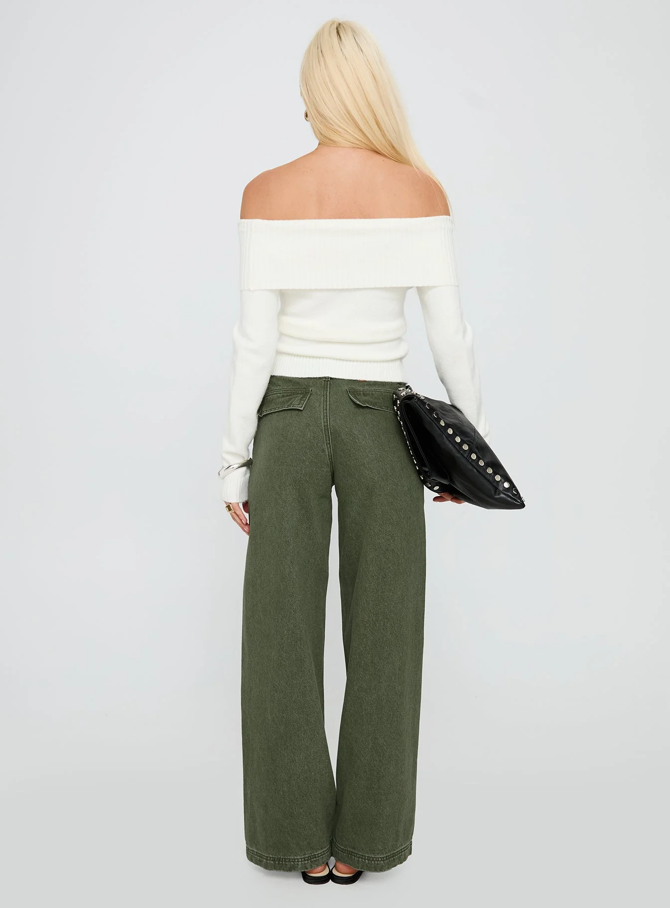 Melikah Mid Rise Baggy Cargo Jeans Green Wash - Image 5