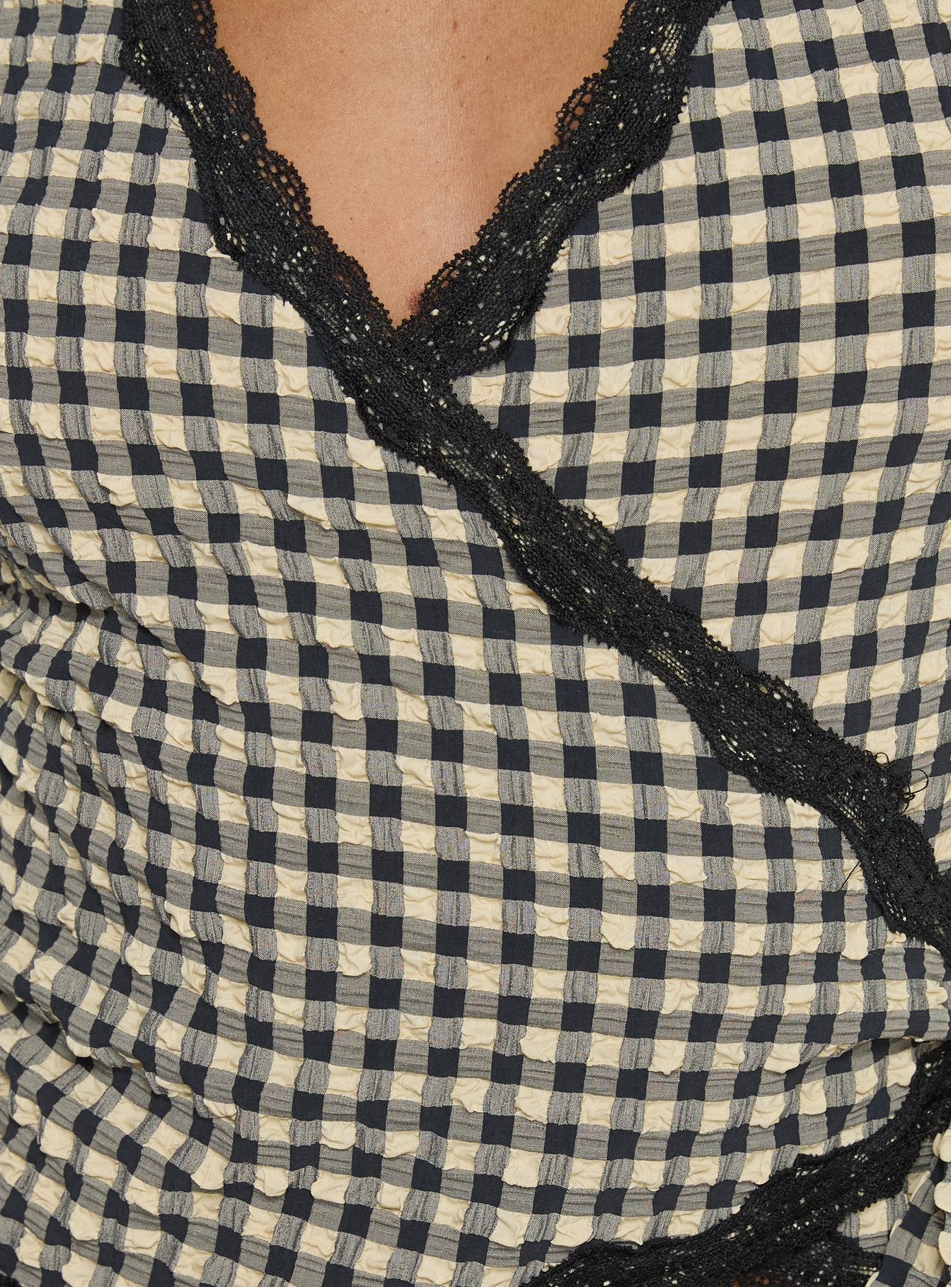 Meltwater Lace Trim Wrap Detail Top Black Check - Image 5