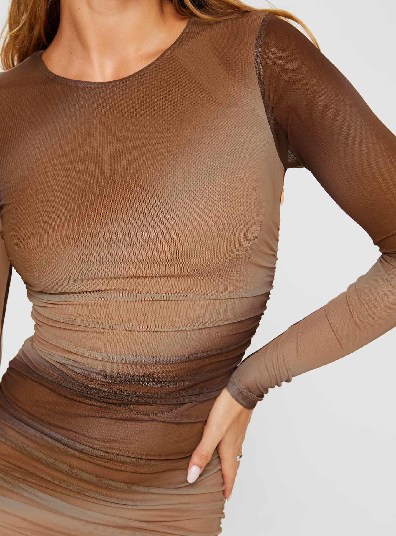 Melvin Long Sleeve Mini Dress Brown - Image 6