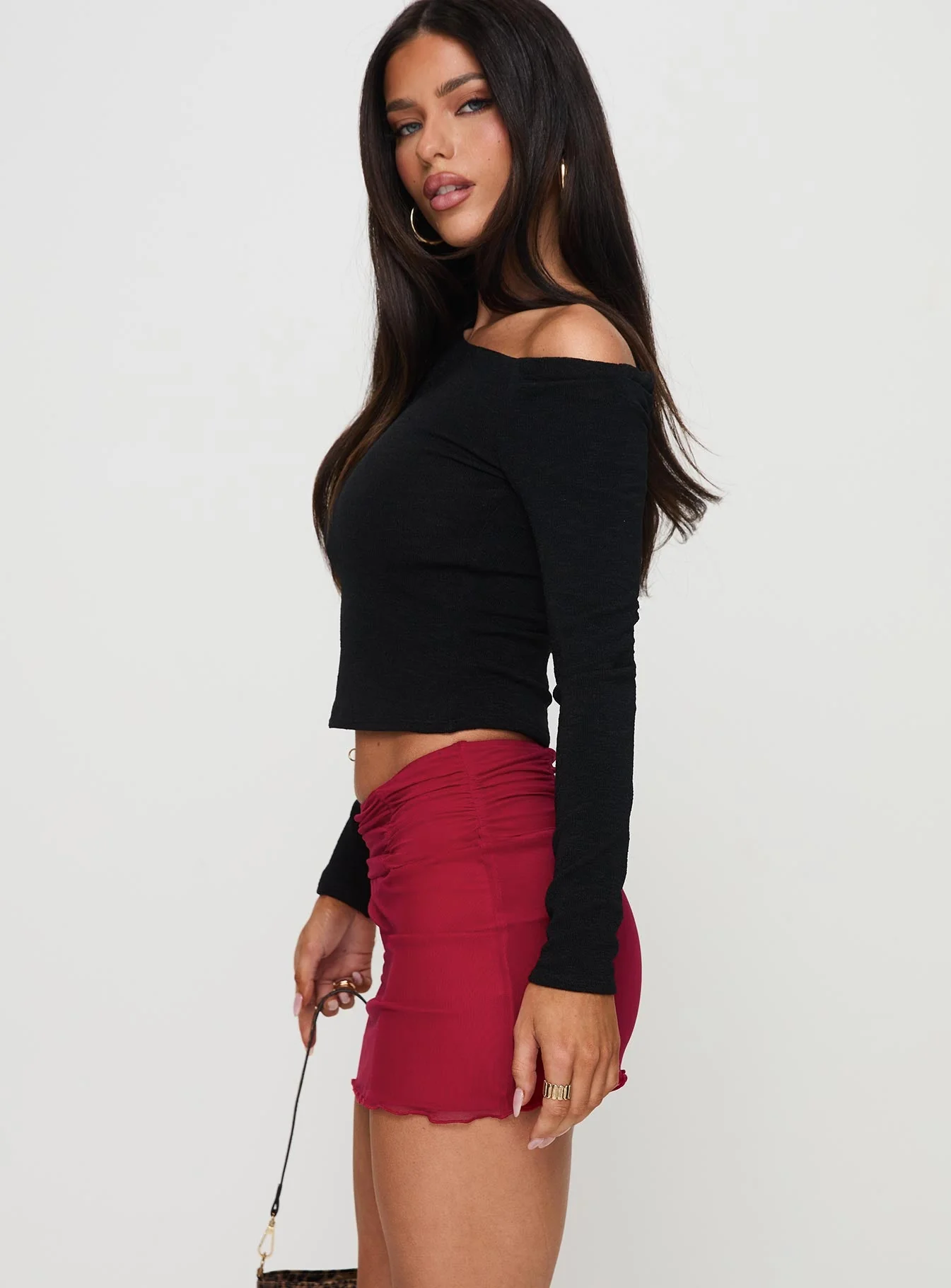 Meredith Ruched Mini Skirt Red - Image 4