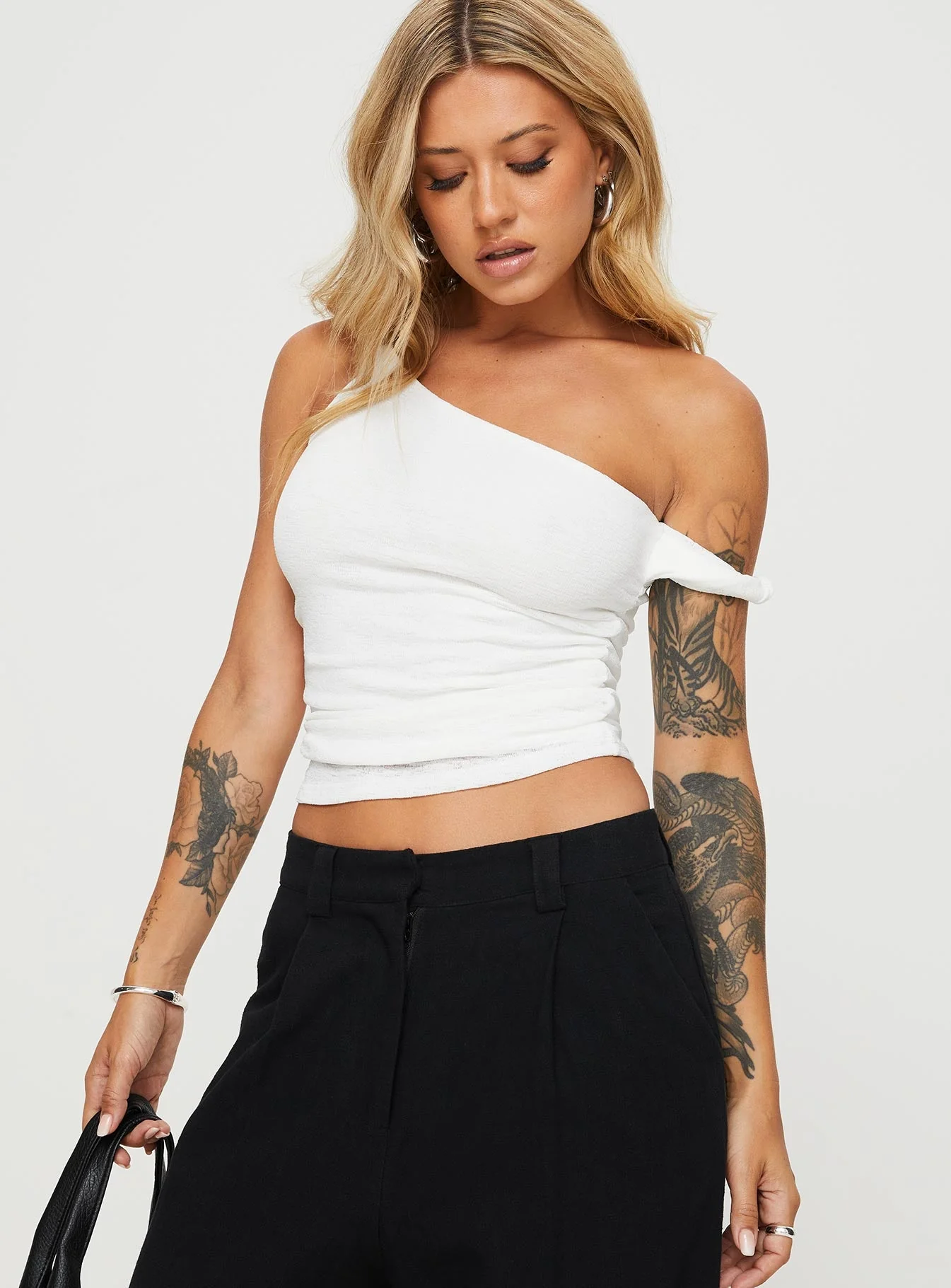 Messenger One Shoulder Top White - Image 2