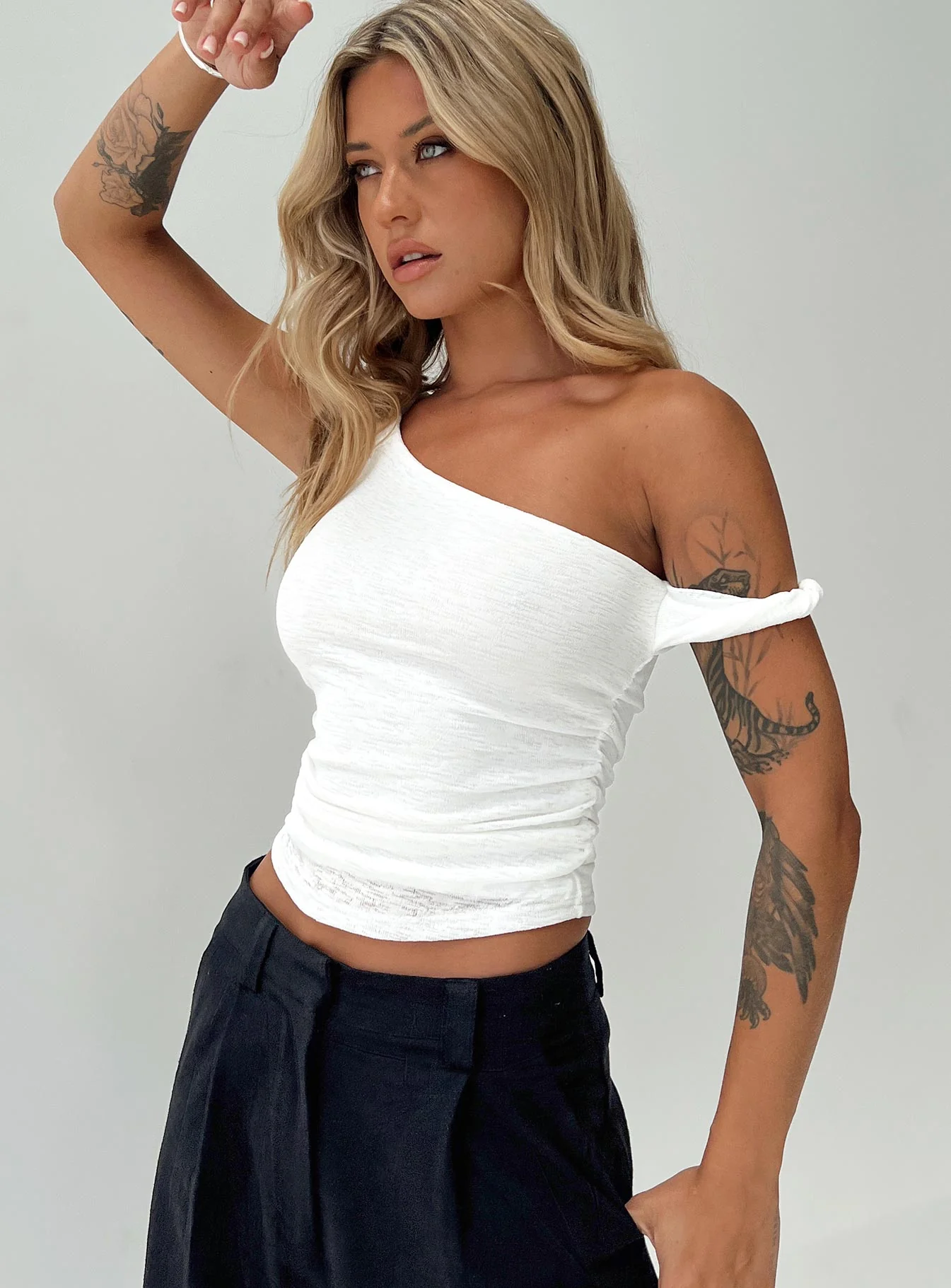 Messenger One Shoulder Top White - Image 7